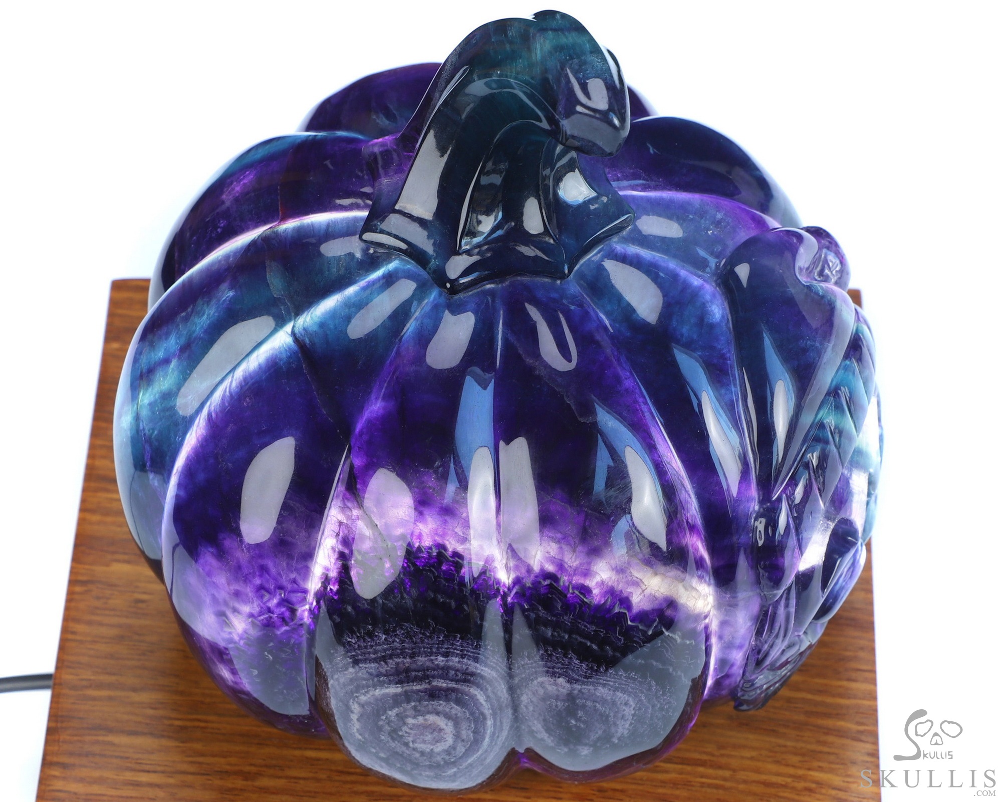 5.3" Fluorite Hand Carved Jack-O'-Lantern Pumpkin Hollow Crystal Skull Lamp/Light, Crystal Healing 5.3" Fluorite Hand Carved Jack-O'-Lantern Pumpkin Hollow Crystal Skull Lamp/Light, Crystal Healing