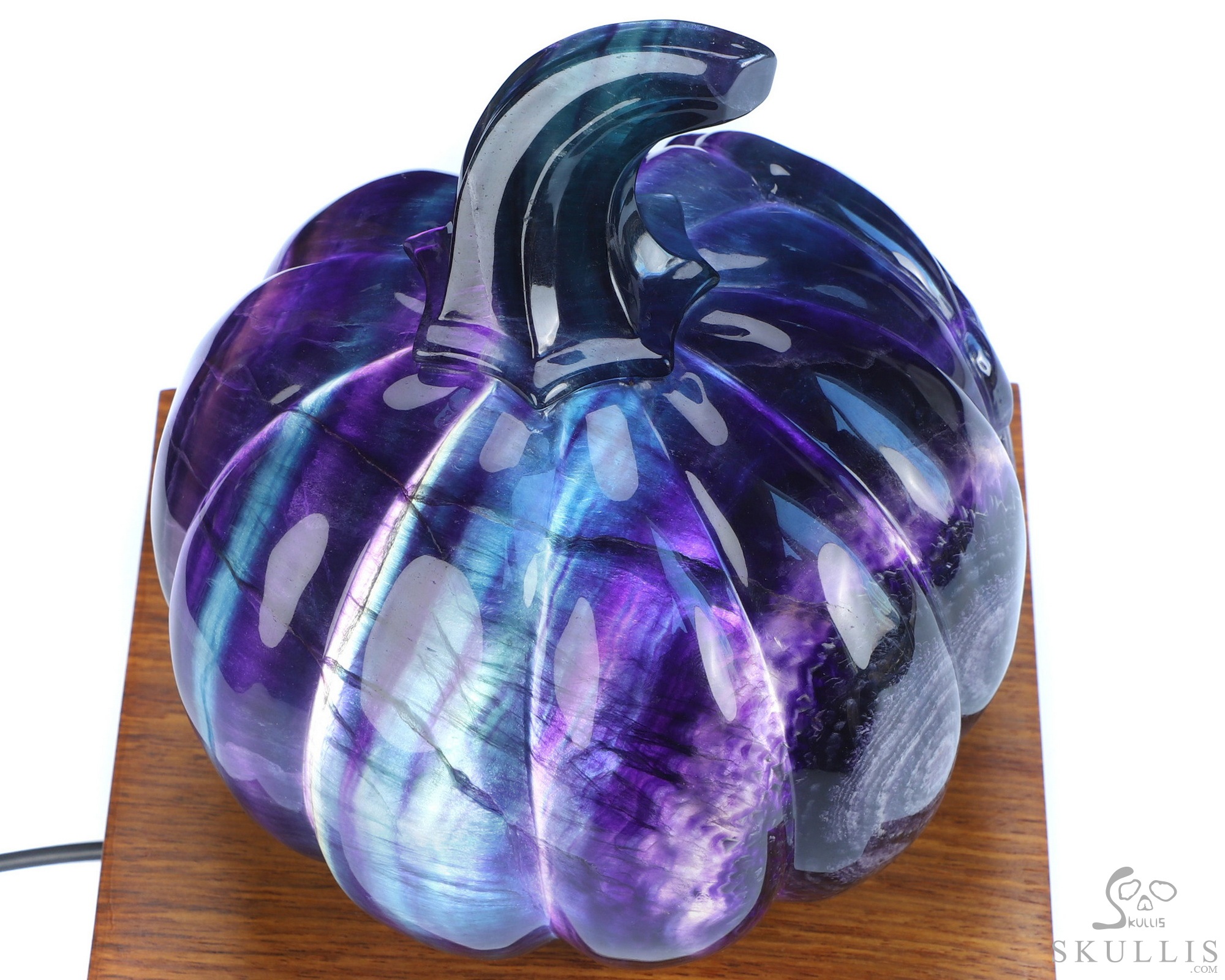 5.3" Fluorite Hand Carved Jack-O'-Lantern Pumpkin Hollow Crystal Skull Lamp/Light, Crystal Healing 5.3" Fluorite Hand Carved Jack-O'-Lantern Pumpkin Hollow Crystal Skull Lamp/Light, Crystal Healing
