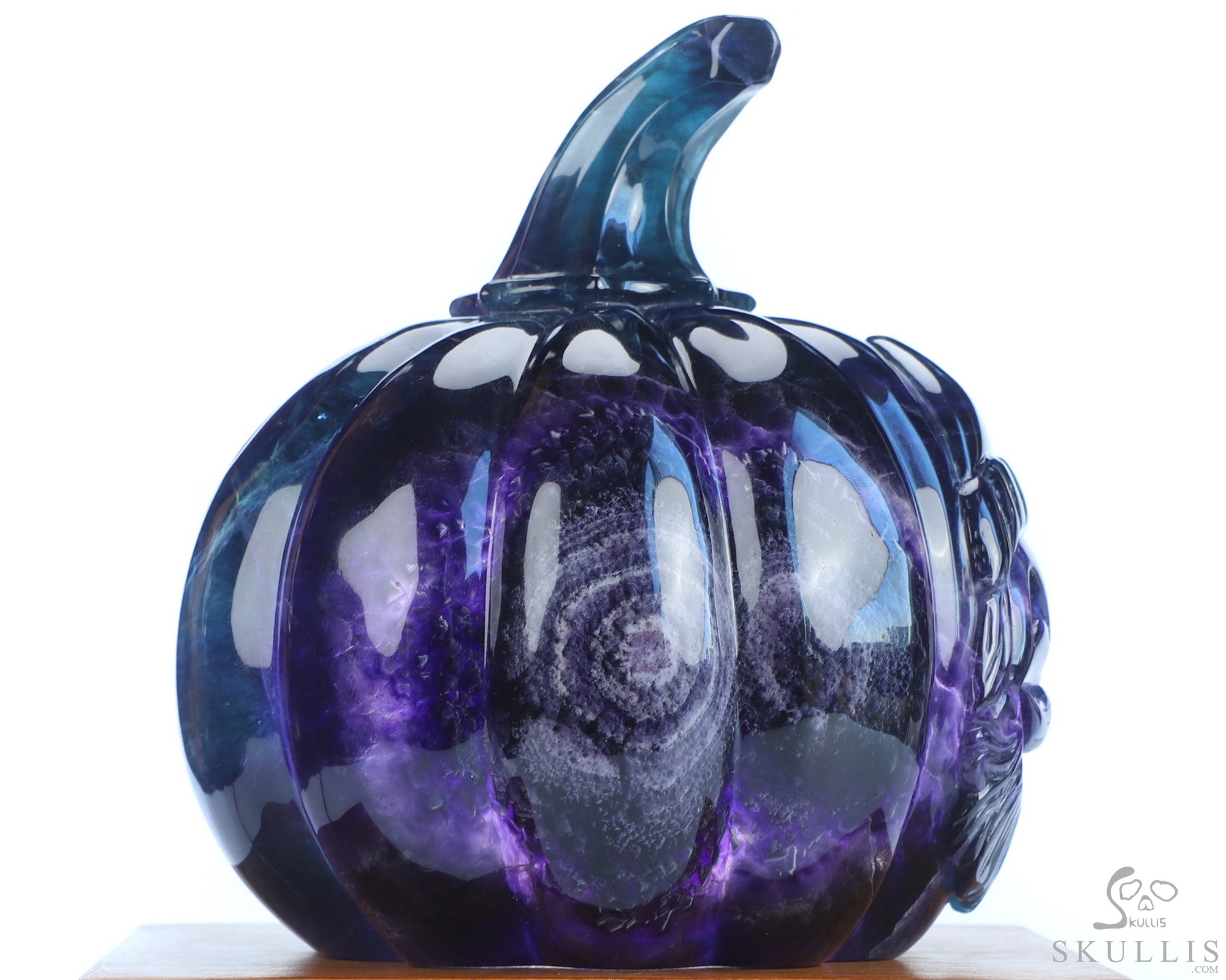 5.3" Fluorite Hand Carved Jack-O'-Lantern Pumpkin Hollow Crystal Skull Lamp/Light, Crystal Healing 5.3" Fluorite Hand Carved Jack-O'-Lantern Pumpkin Hollow Crystal Skull Lamp/Light, Crystal Healing