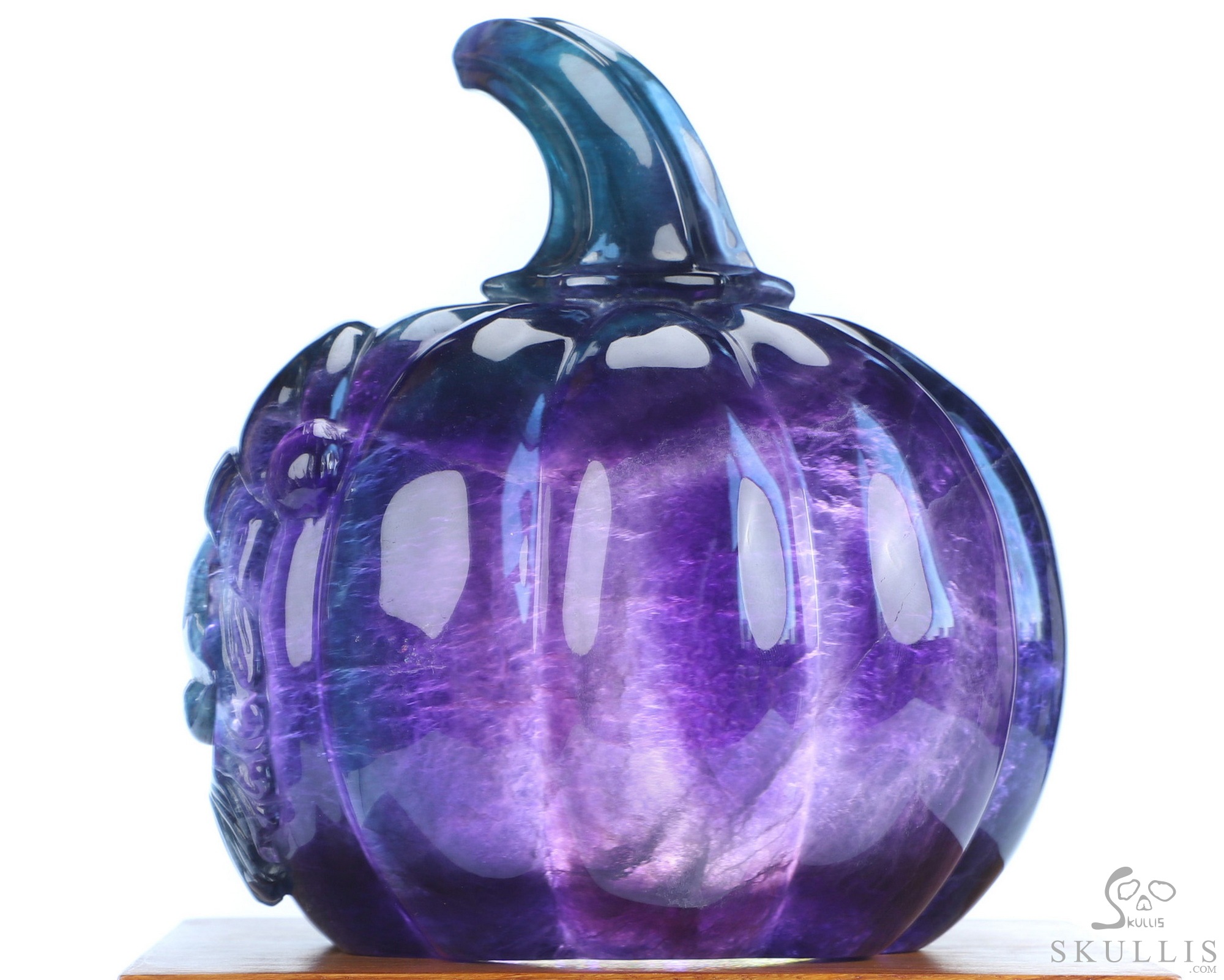 5.3" Fluorite Hand Carved Jack-O'-Lantern Pumpkin Hollow Crystal Skull Lamp/Light, Crystal Healing 5.3" Fluorite Hand Carved Jack-O'-Lantern Pumpkin Hollow Crystal Skull Lamp/Light, Crystal Healing