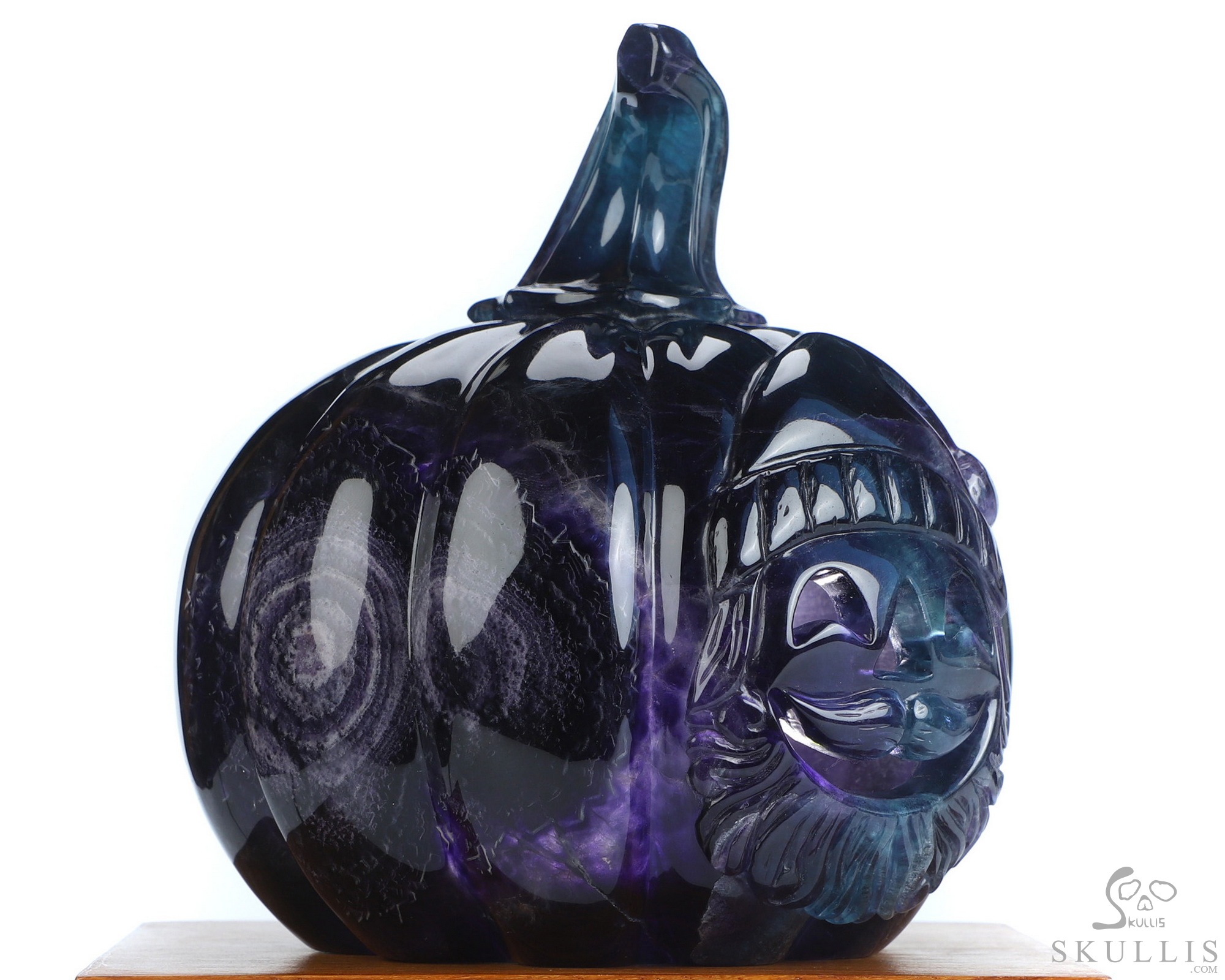 5.3" Fluorite Hand Carved Jack-O'-Lantern Pumpkin Hollow Crystal Skull Lamp/Light, Crystal Healing 5.3" Fluorite Hand Carved Jack-O'-Lantern Pumpkin Hollow Crystal Skull Lamp/Light, Crystal Healing