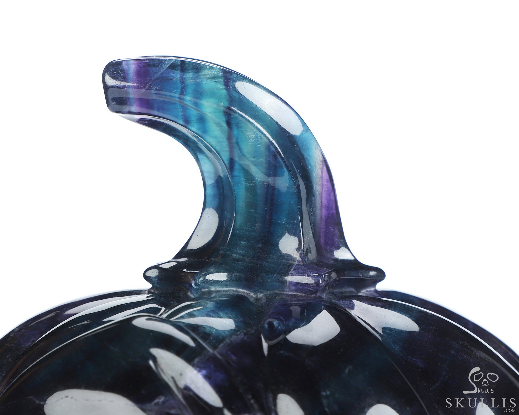 5.3" Fluorite Hand Carved Jack-O'-Lantern Pumpkin Hollow Crystal Skull Lamp/Light, Crystal Healing 5.3" Fluorite Hand Carved Jack-O'-Lantern Pumpkin Hollow Crystal Skull Lamp/Light, Crystal Healing