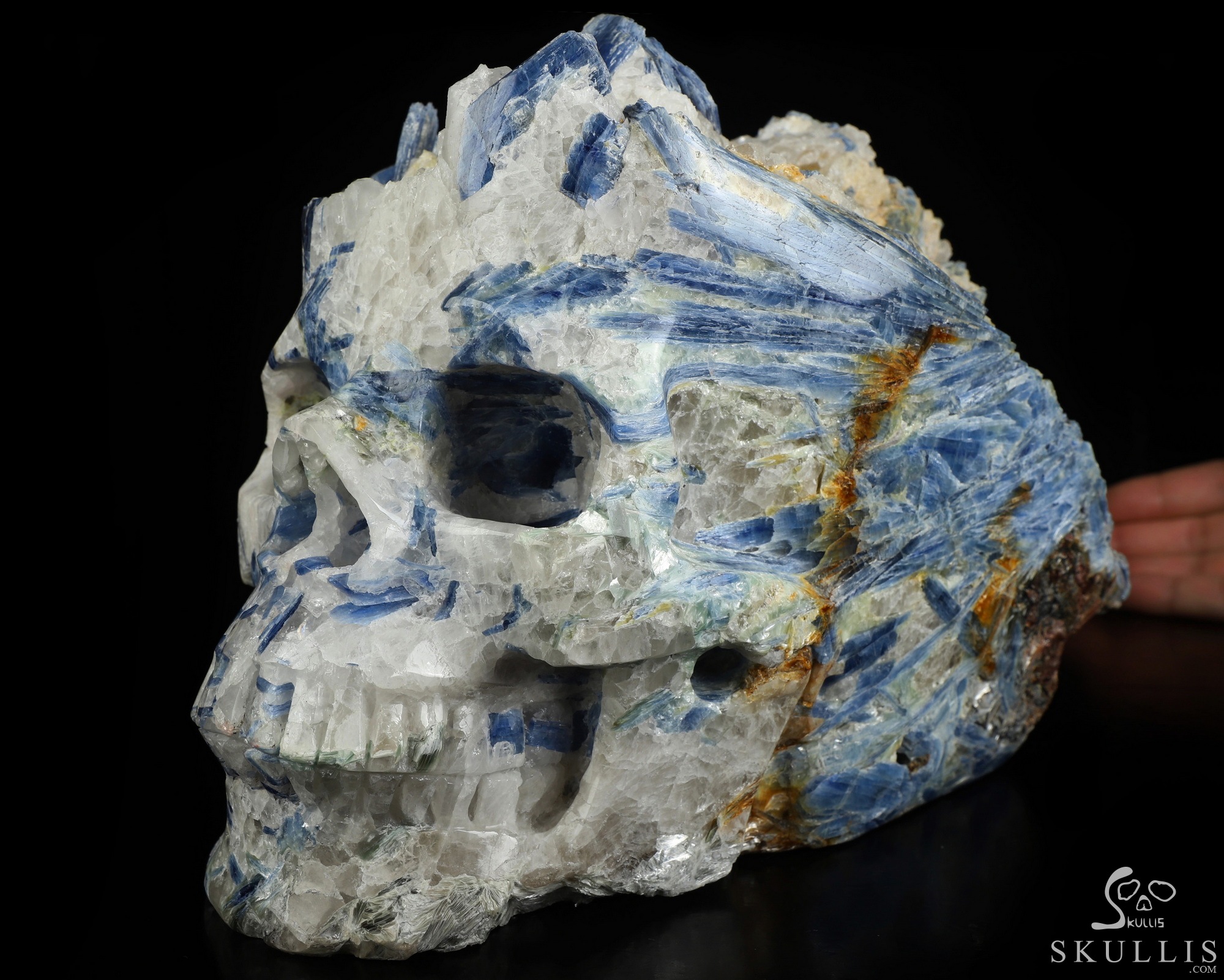 Gemstone 9.8" Kyanite Hand Carved Crystal Skull Fine Art Sculpture, Crystal Healing Gemstone 9.8" Kyanite Hand Carved Crystal Skull Fine Art Sculpture, Crystal Healing
