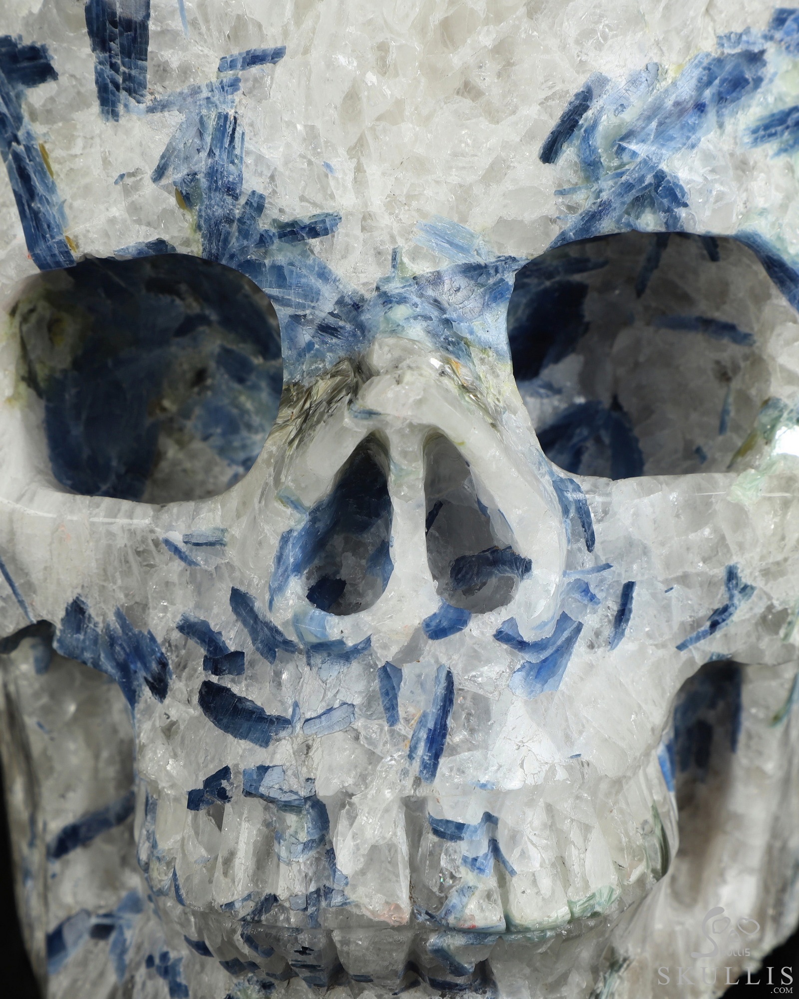 Gemstone 9.8" Kyanite Hand Carved Crystal Skull Fine Art Sculpture, Crystal Healing Gemstone 9.8" Kyanite Hand Carved Crystal Skull Fine Art Sculpture, Crystal Healing