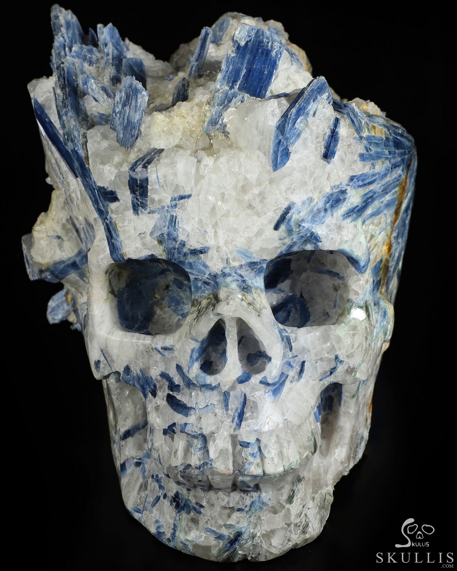 Gemstone 9.8" Kyanite Hand Carved Crystal Skull Fine Art Sculpture, Crystal Healing Gemstone 9.8" Kyanite Hand Carved Crystal Skull Fine Art Sculpture, Crystal Healing
