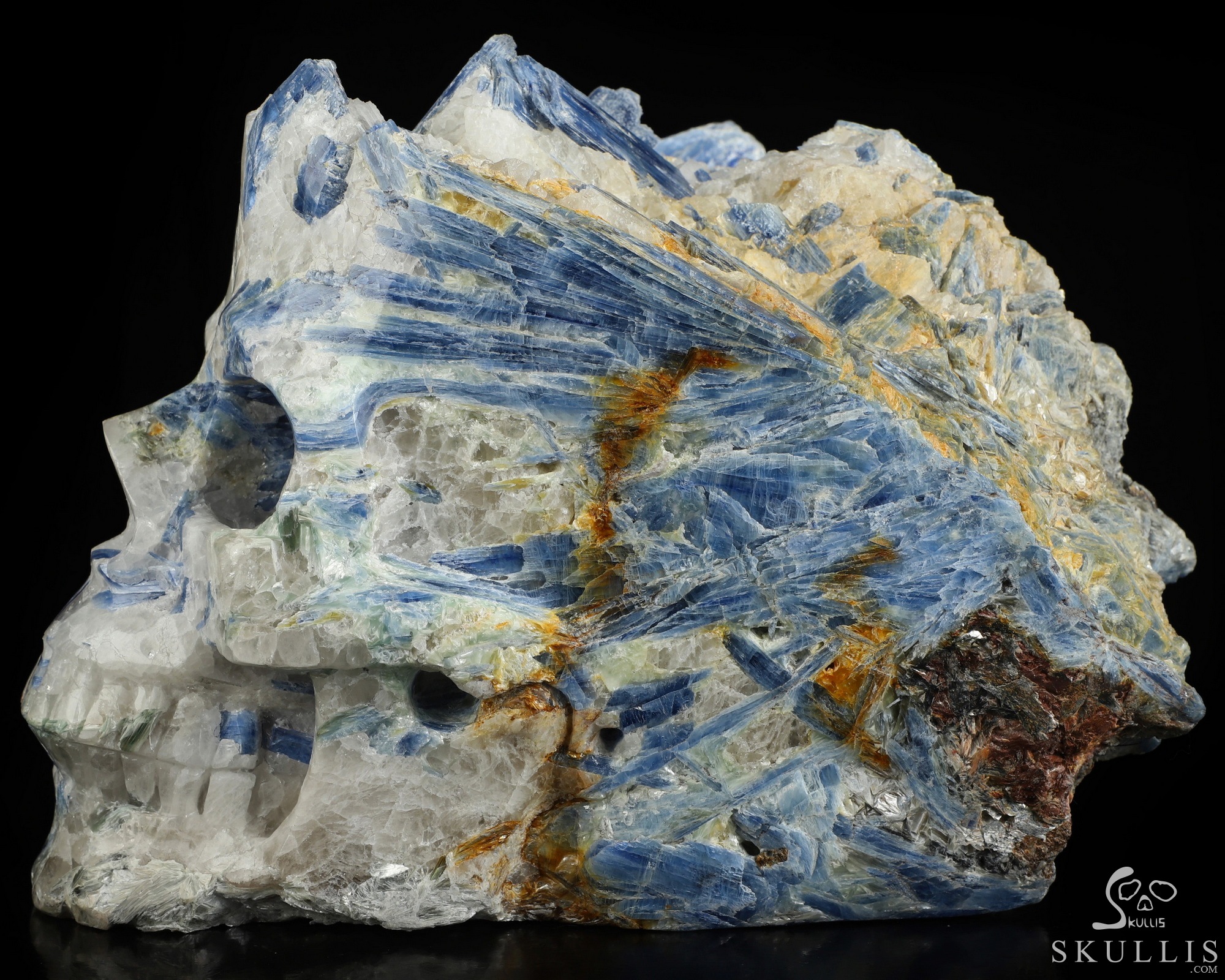 Gemstone 9.8" Kyanite Hand Carved Crystal Skull Fine Art Sculpture, Crystal Healing Gemstone 9.8" Kyanite Hand Carved Crystal Skull Fine Art Sculpture, Crystal Healing