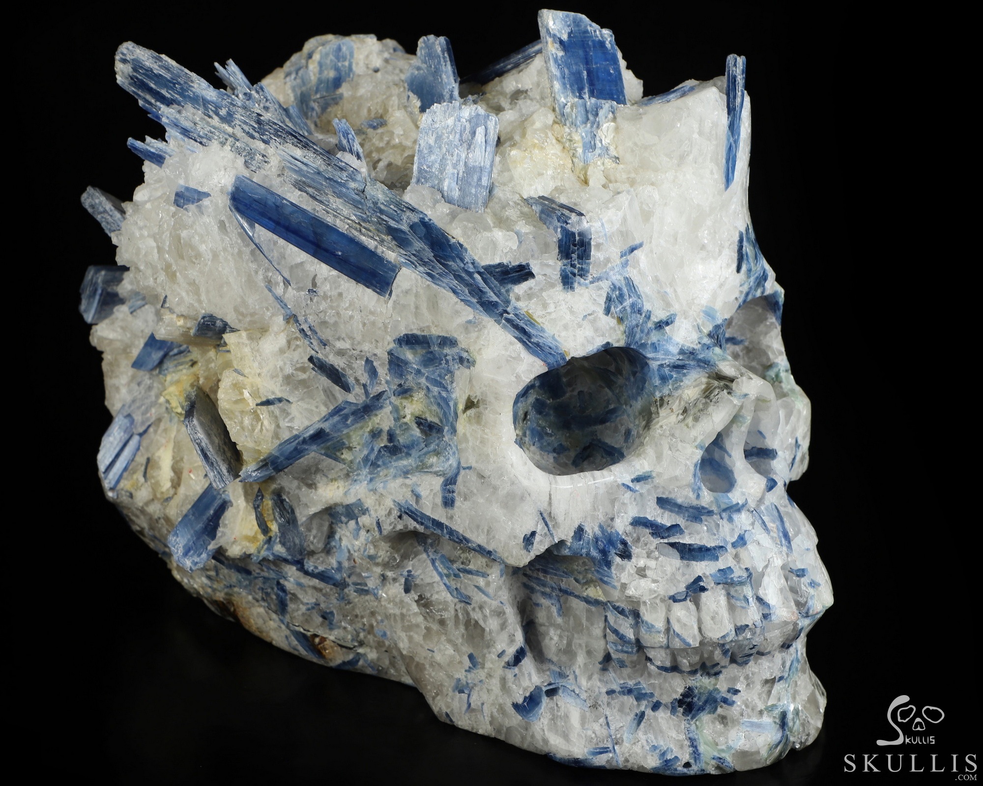 Gemstone 9.8" Kyanite Hand Carved Crystal Skull Fine Art Sculpture, Crystal Healing Gemstone 9.8" Kyanite Hand Carved Crystal Skull Fine Art Sculpture, Crystal Healing