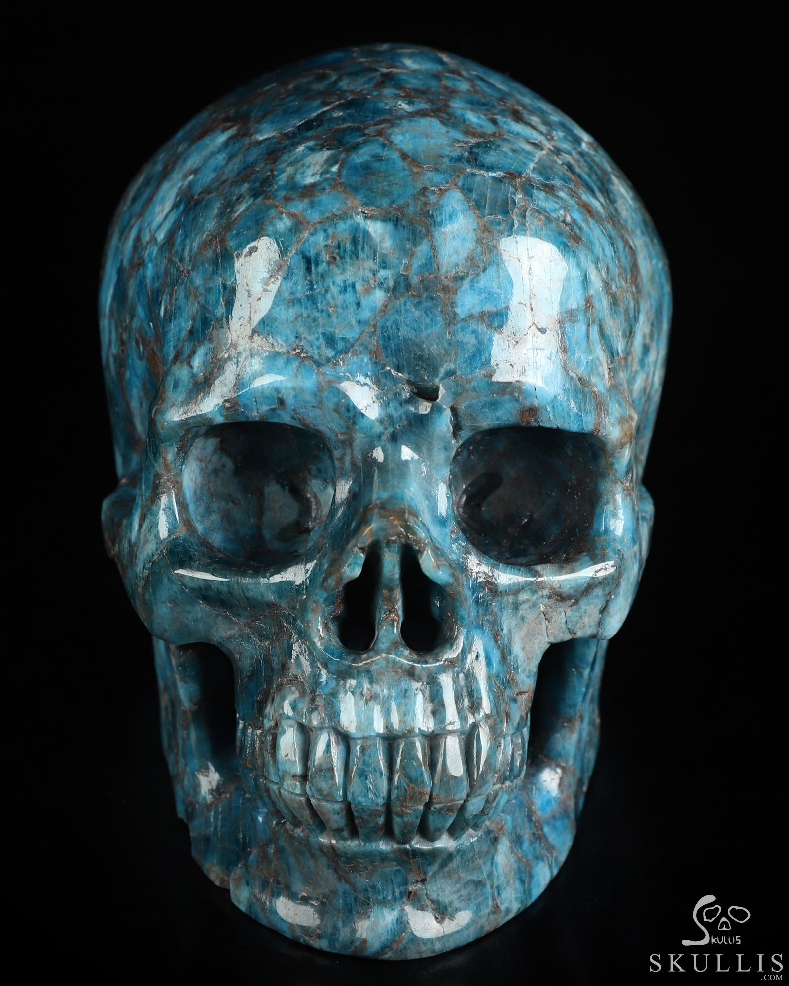 Lifesized 6.0" Blue Apatite Hand Carved Crystal Skull, Super Realistic, Crystal Healing Lifesized 6.0" Blue Apatite Hand Carved Crystal Skull, Super Realistic, Crystal Healing
