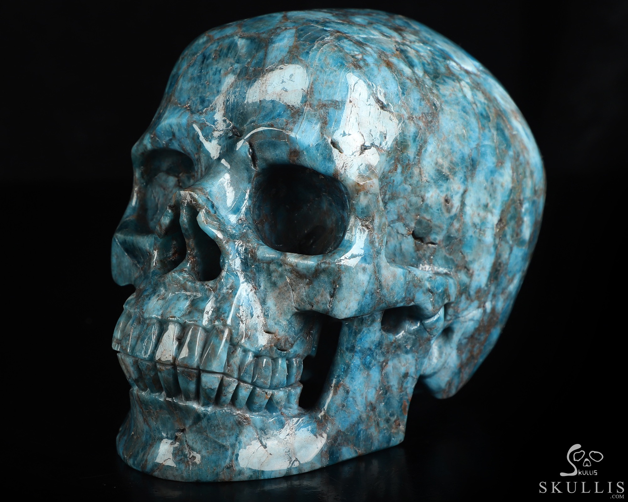 Lifesized 6.0" Blue Apatite Hand Carved Crystal Skull, Super Realistic, Crystal Healing Lifesized 6.0" Blue Apatite Hand Carved Crystal Skull, Super Realistic, Crystal Healing