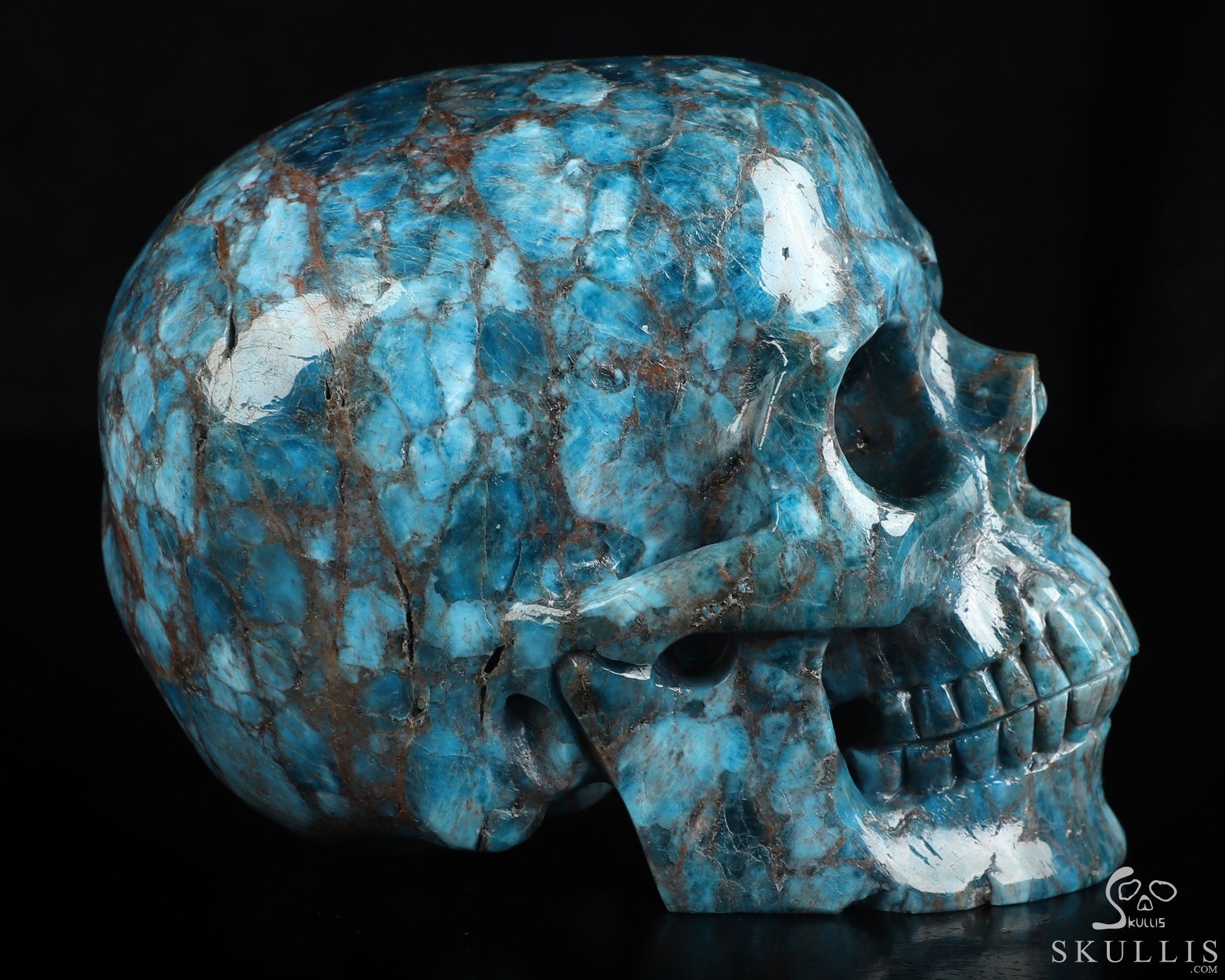 Lifesized 6.0" Blue Apatite Hand Carved Crystal Skull, Super Realistic, Crystal Healing Lifesized 6.0" Blue Apatite Hand Carved Crystal Skull, Super Realistic, Crystal Healing
