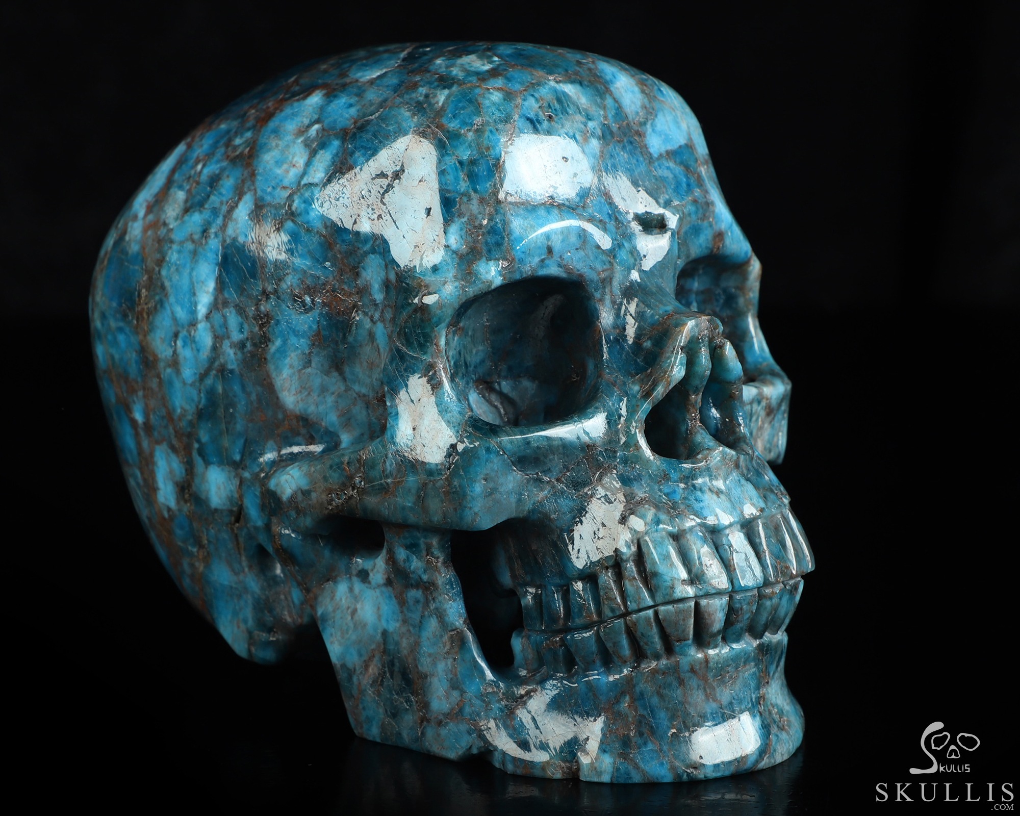 Lifesized 6.0" Blue Apatite Hand Carved Crystal Skull, Super Realistic, Crystal Healing Lifesized 6.0" Blue Apatite Hand Carved Crystal Skull, Super Realistic, Crystal Healing