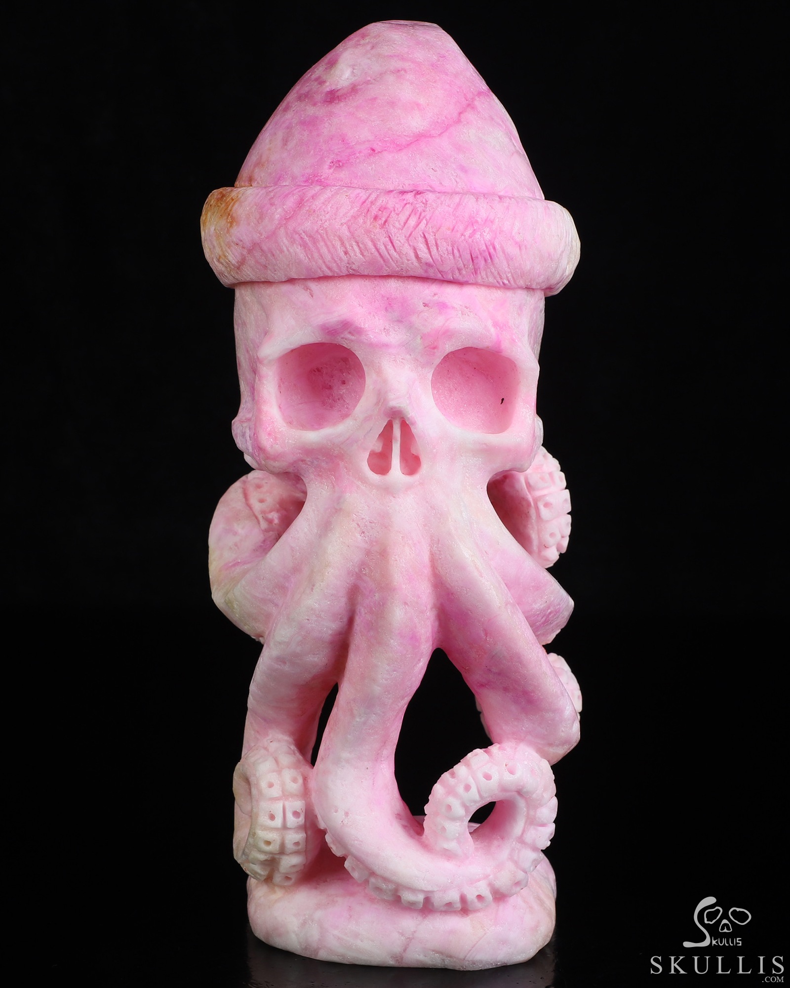 Merry Christmas! 8.0" Pink Aragonite Hand Carved Nautiloid Cthulhu Crystal Skull Sculpture, Crystal Healing Merry Christmas! 8.0" Pink Aragonite Hand Carved Nautiloid Cthulhu Crystal Skull Sculpture, Crystal Healing