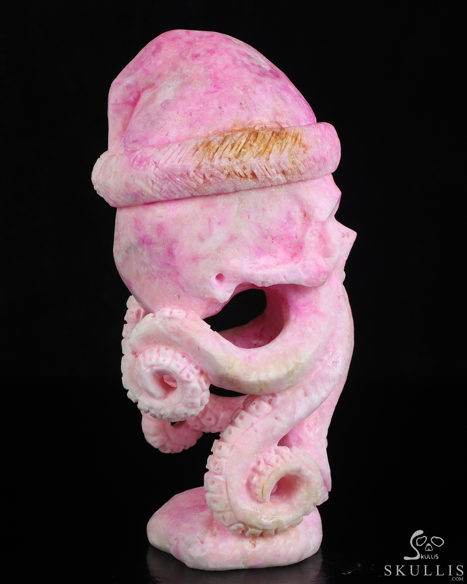 Merry Christmas! 8.0" Pink Aragonite Hand Carved Nautiloid Cthulhu Crystal Skull Sculpture, Crystal Healing Merry Christmas! 8.0" Pink Aragonite Hand Carved Nautiloid Cthulhu Crystal Skull Sculpture, Crystal Healing