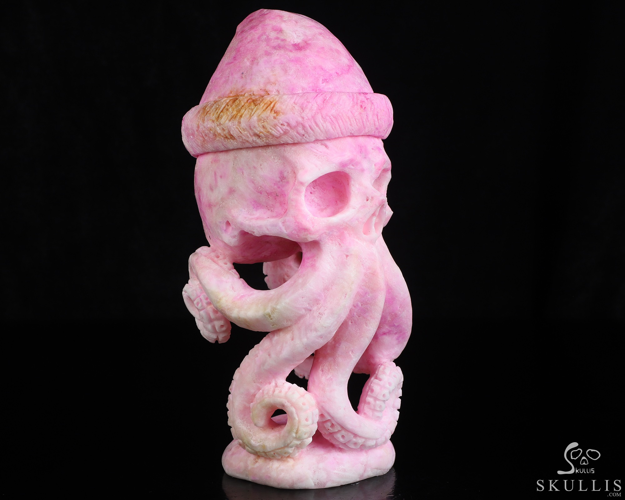 Merry Christmas! 8.0" Pink Aragonite Hand Carved Nautiloid Cthulhu Crystal Skull Sculpture, Crystal Healing Merry Christmas! 8.0" Pink Aragonite Hand Carved Nautiloid Cthulhu Crystal Skull Sculpture, Crystal Healing