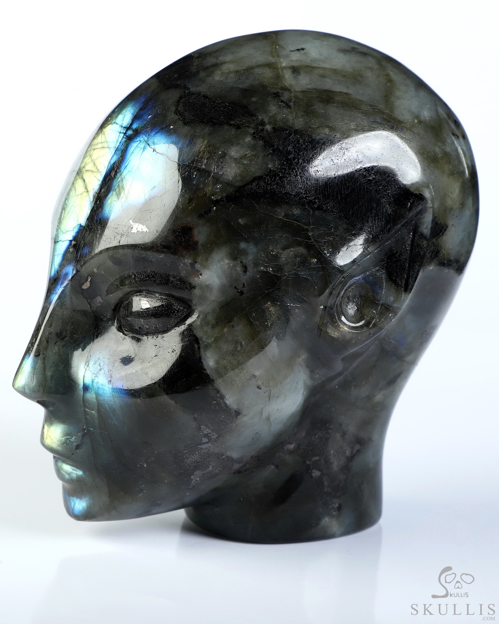 4.1" Labradorite Hand Carved Fairy Elf Alien Crystal Skull Companion Sculpture, Crystal Healing 4.1" Labradorite Hand Carved Fairy Elf Alien Crystal Skull Companion Sculpture, Crystal Healing