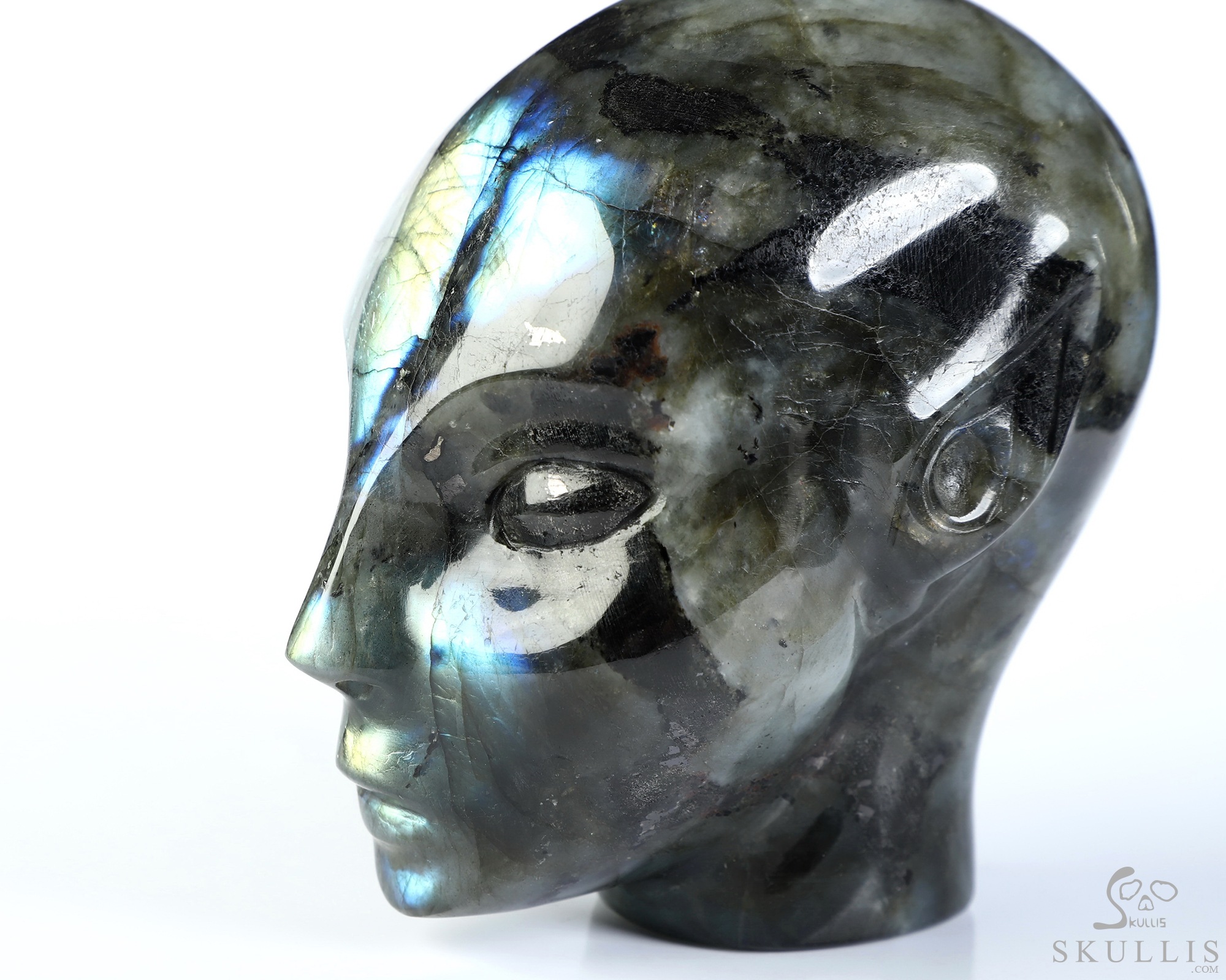 4.1" Labradorite Hand Carved Fairy Elf Alien Crystal Skull Companion Sculpture, Crystal Healing 4.1" Labradorite Hand Carved Fairy Elf Alien Crystal Skull Companion Sculpture, Crystal Healing