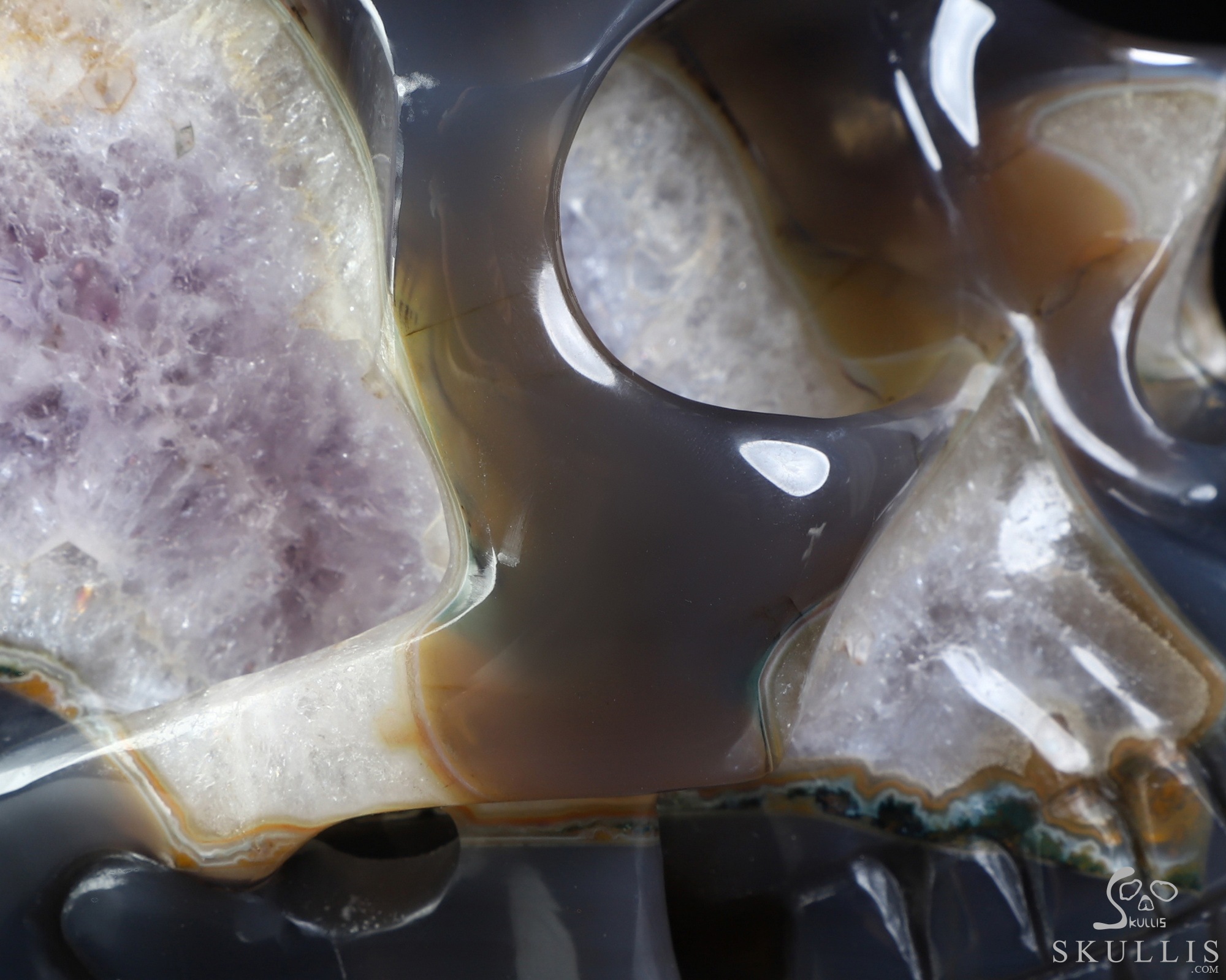 Lifesized 7.5" Agate Amethyst Geode Hand Carved Crystal Skull, Super Realistic, Crystal Healing Lifesized 7.5" Agate Amethyst Geode Hand Carved Crystal Skull, Super Realistic, Crystal Healing