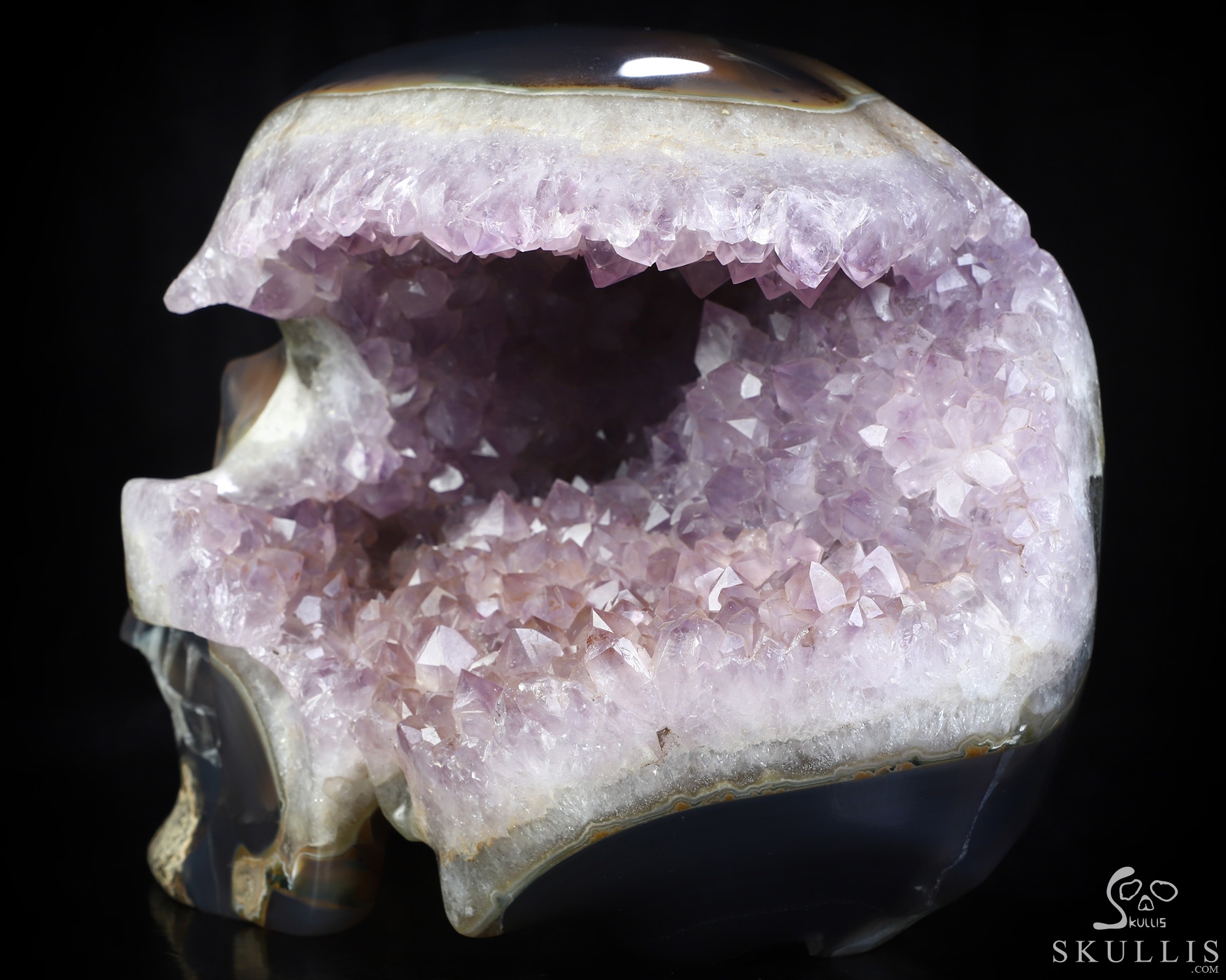 Lifesized 7.5" Agate Amethyst Geode Hand Carved Crystal Skull, Super Realistic, Crystal Healing Lifesized 7.5" Agate Amethyst Geode Hand Carved Crystal Skull, Super Realistic, Crystal Healing