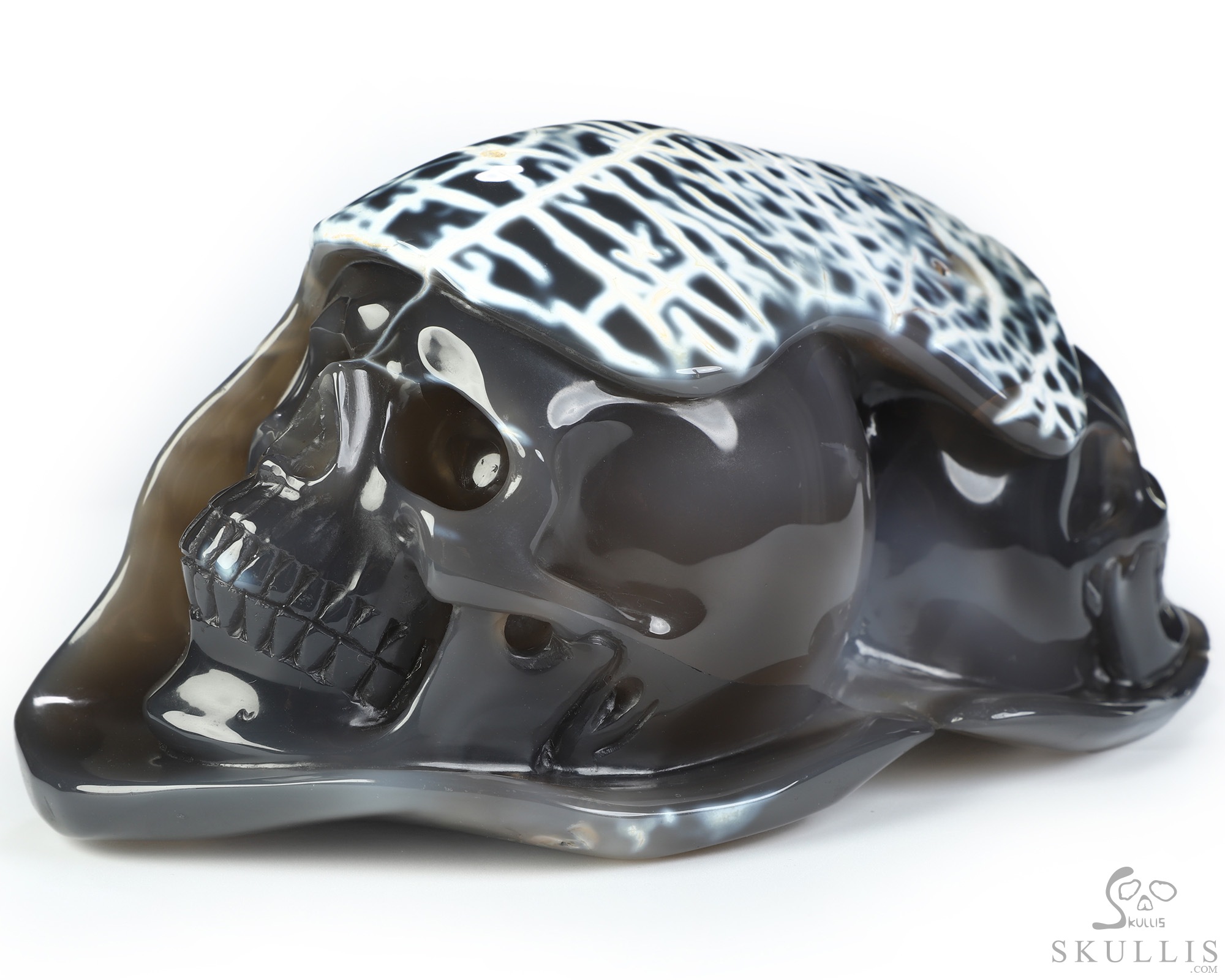 8.5" Orca agate Hand Carved Crystal Skull Fine Art Sculpture, Crystal Healing 8.5" Orca agate Hand Carved Crystal Skull Fine Art Sculpture, Crystal Healing