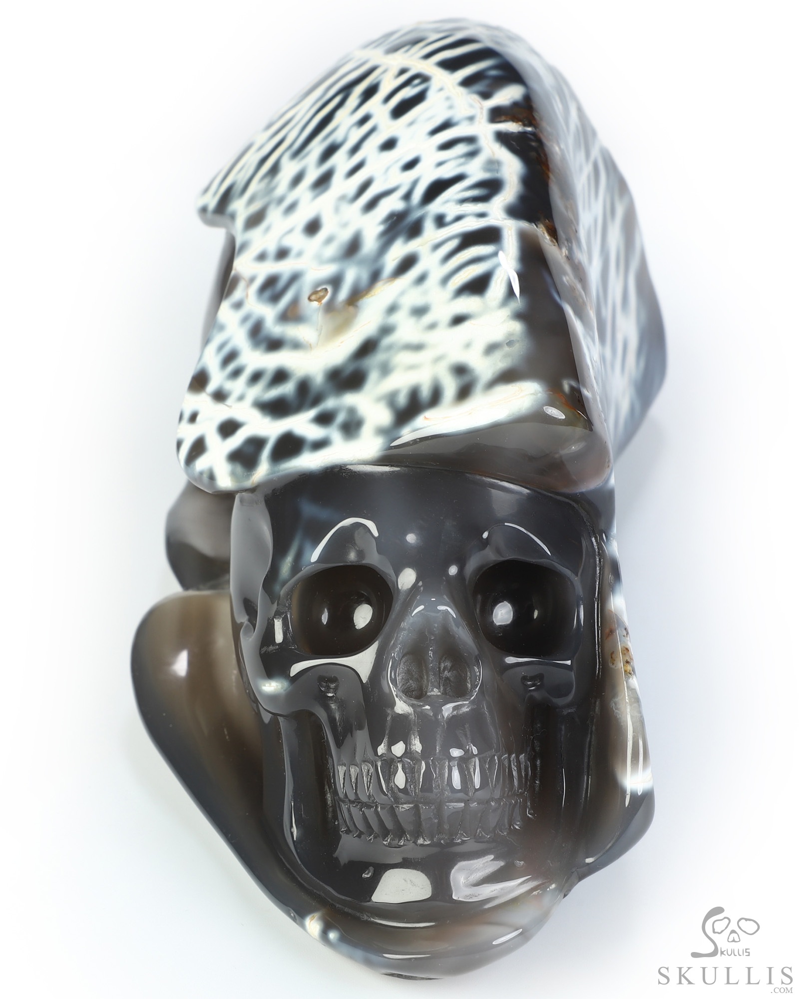 8.5" Orca agate Hand Carved Crystal Skull Fine Art Sculpture, Crystal Healing 8.5" Orca agate Hand Carved Crystal Skull Fine Art Sculpture, Crystal Healing