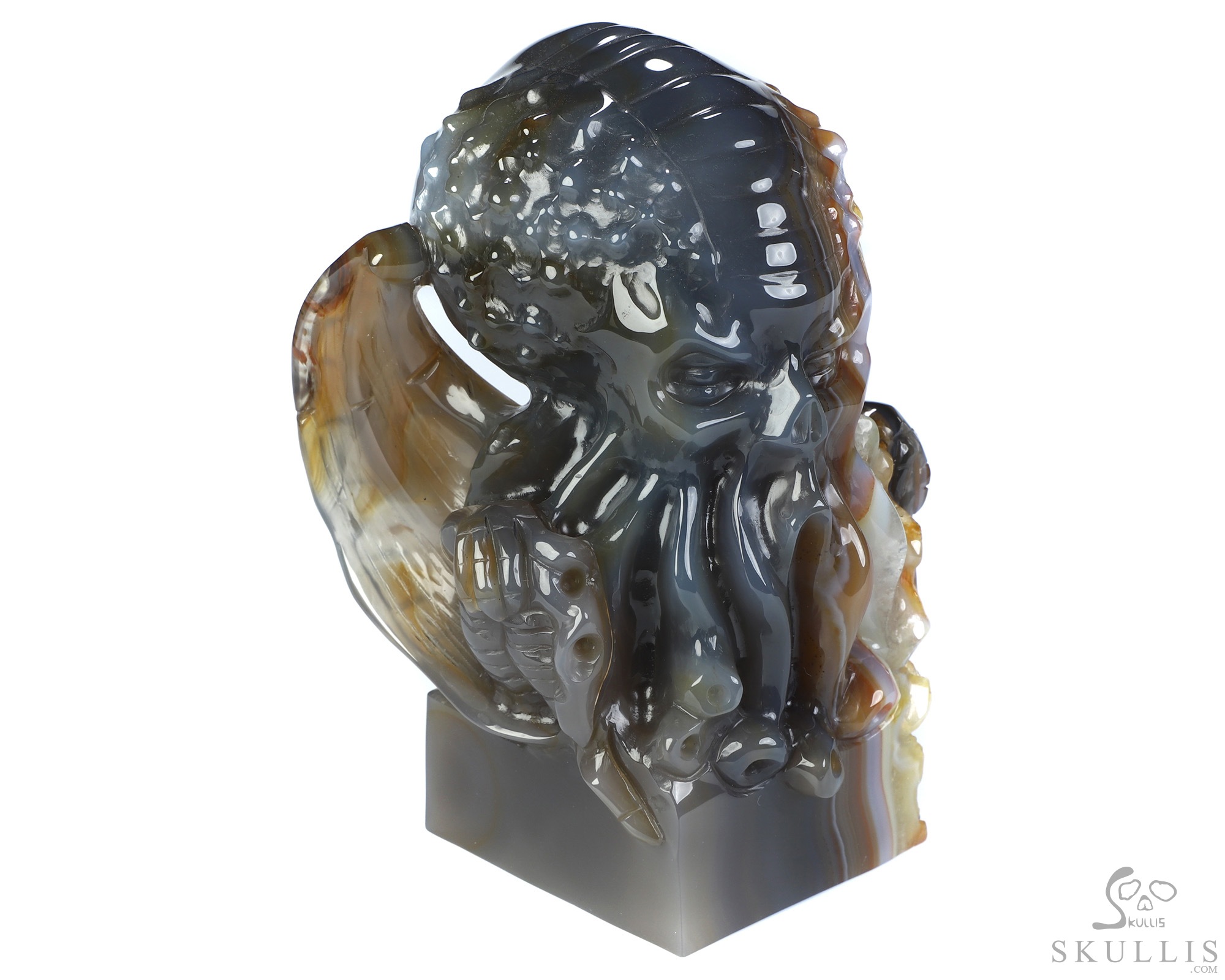 5.1" Premium Brazilian Agate Hand Carved Crystal Cthulhu Sculpture, Crystal Healing 5.1" Premium Brazilian Agate Hand Carved Crystal Cthulhu Sculpture, Crystal Healing