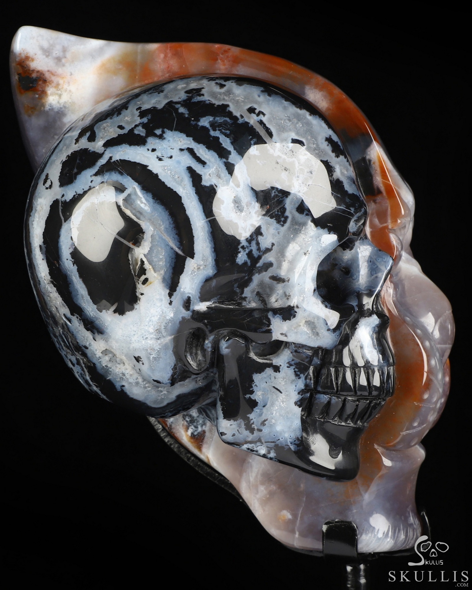 6.4" Black Zebra Agate Hand Carved Crystal Skull and Leopard Fine Art Sculpture, Crystal Healing 6.4" Black Zebra Agate Hand Carved Crystal Skull and Leopard Fine Art Sculpture, Crystal Healing
