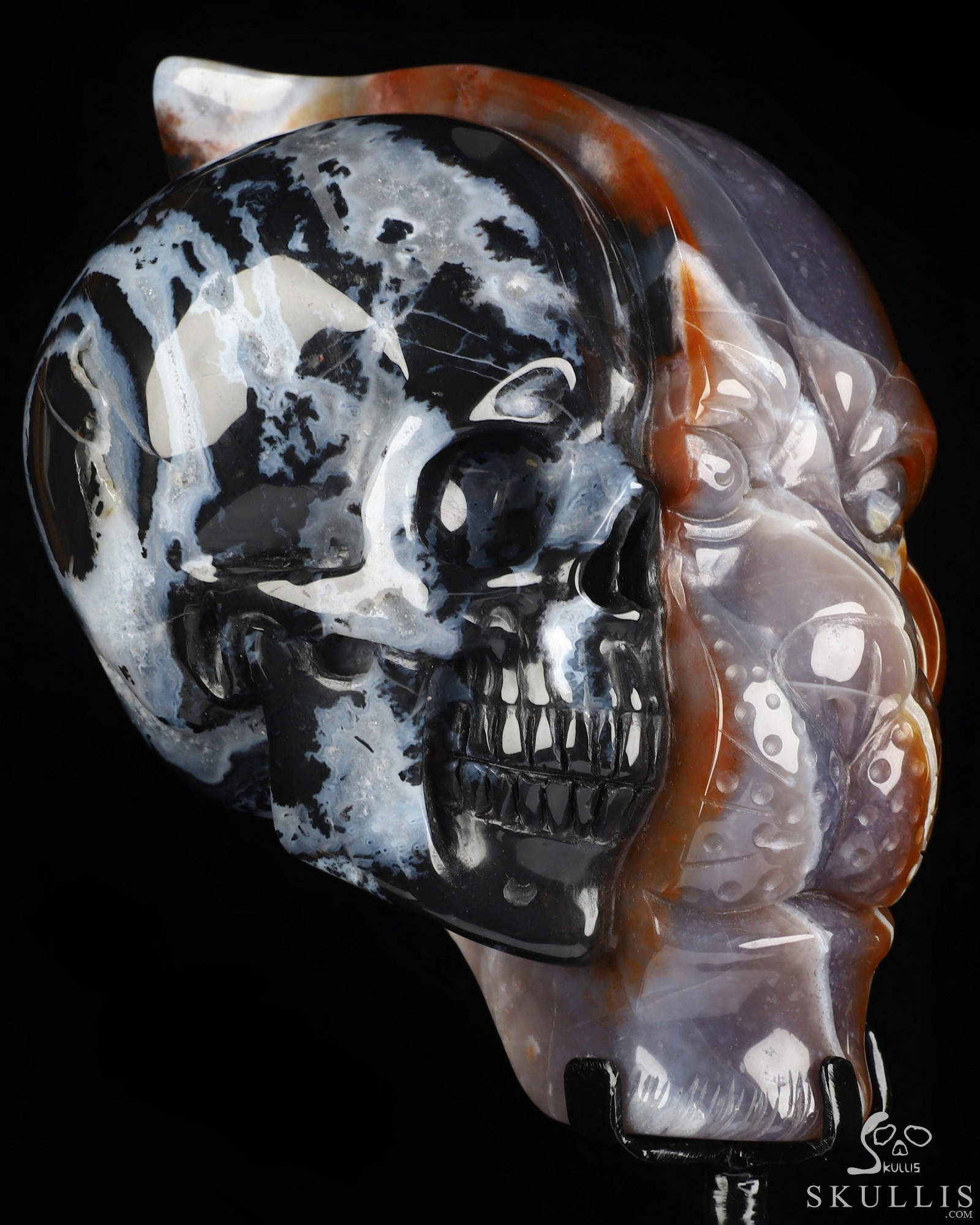 6.4" Black Zebra Agate Hand Carved Crystal Skull and Leopard Fine Art Sculpture, Crystal Healing 6.4" Black Zebra Agate Hand Carved Crystal Skull and Leopard Fine Art Sculpture, Crystal Healing