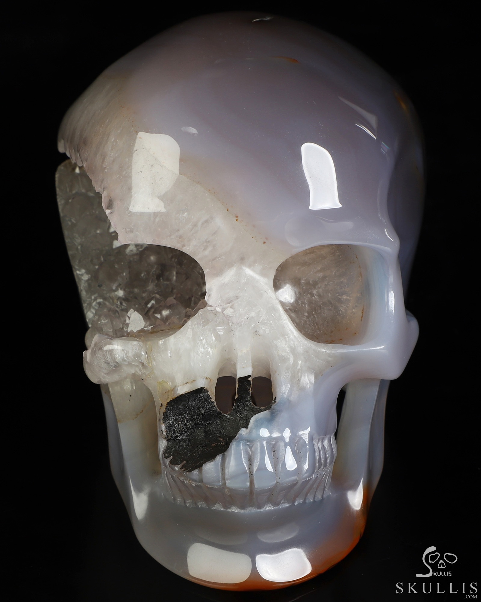 4.6" Premium Brazilian Agate Geode Hand Carved Crystal Skull, Super Realistic, Crystal Healing 4.6" Premium Brazilian Agate Geode Hand Carved Crystal Skull, Super Realistic, Crystal Healing