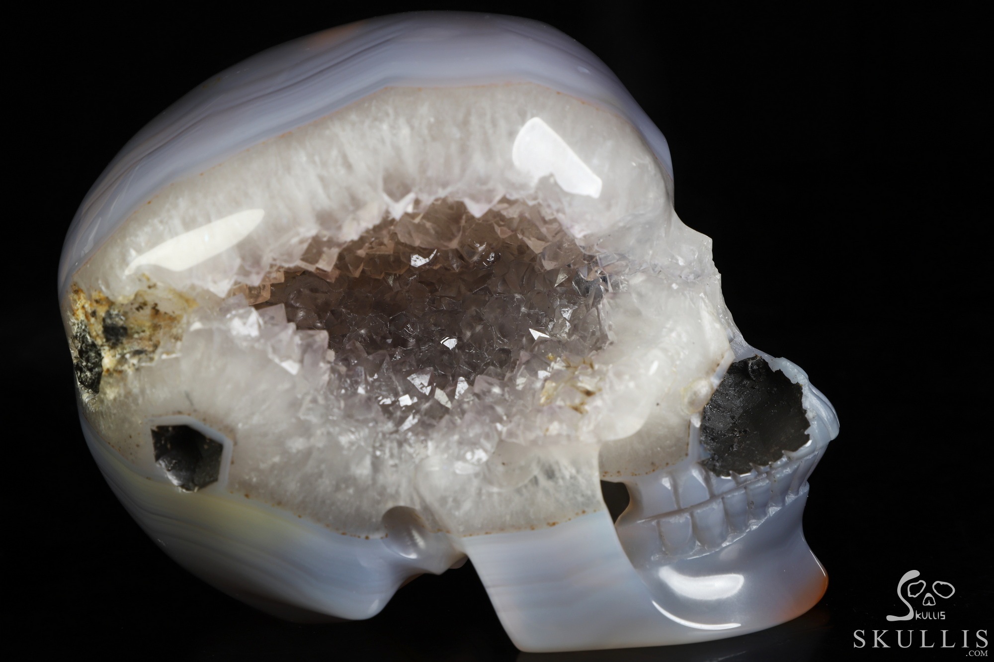 4.6" Premium Brazilian Agate Geode Hand Carved Crystal Skull, Super Realistic, Crystal Healing 4.6" Premium Brazilian Agate Geode Hand Carved Crystal Skull, Super Realistic, Crystal Healing