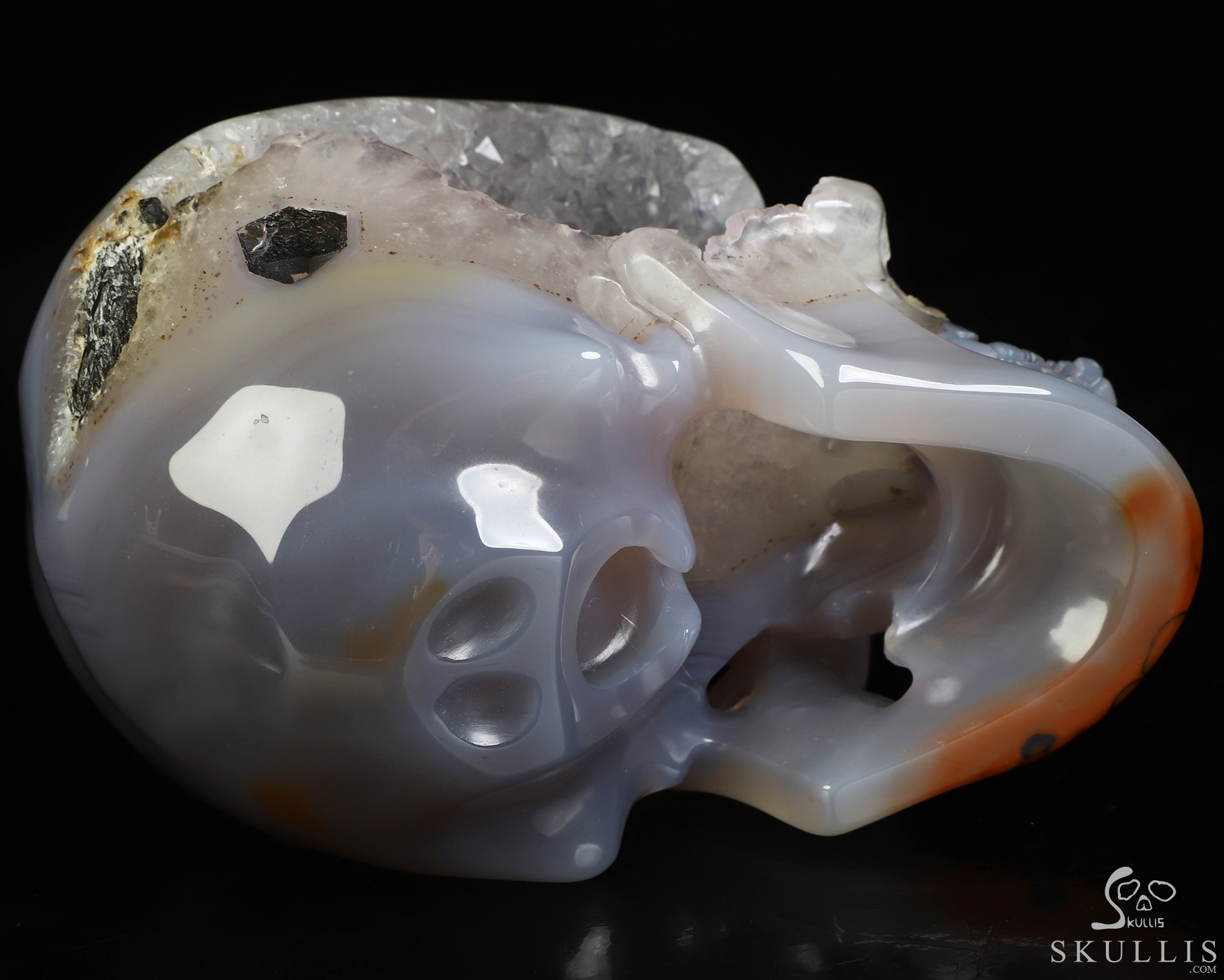 4.6" Premium Brazilian Agate Geode Hand Carved Crystal Skull, Super Realistic, Crystal Healing 4.6" Premium Brazilian Agate Geode Hand Carved Crystal Skull, Super Realistic, Crystal Healing