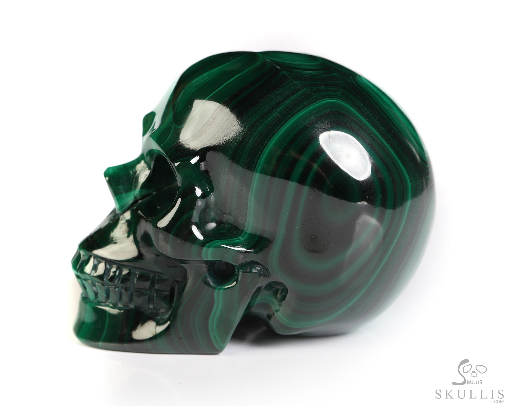 Gemstone 2.0" Malachite Hand Carved Crystal Skull, Realistic, Crystal Healing Gemstone 2.0" Malachite Hand Carved Crystal Skull, Realistic, Crystal Healing