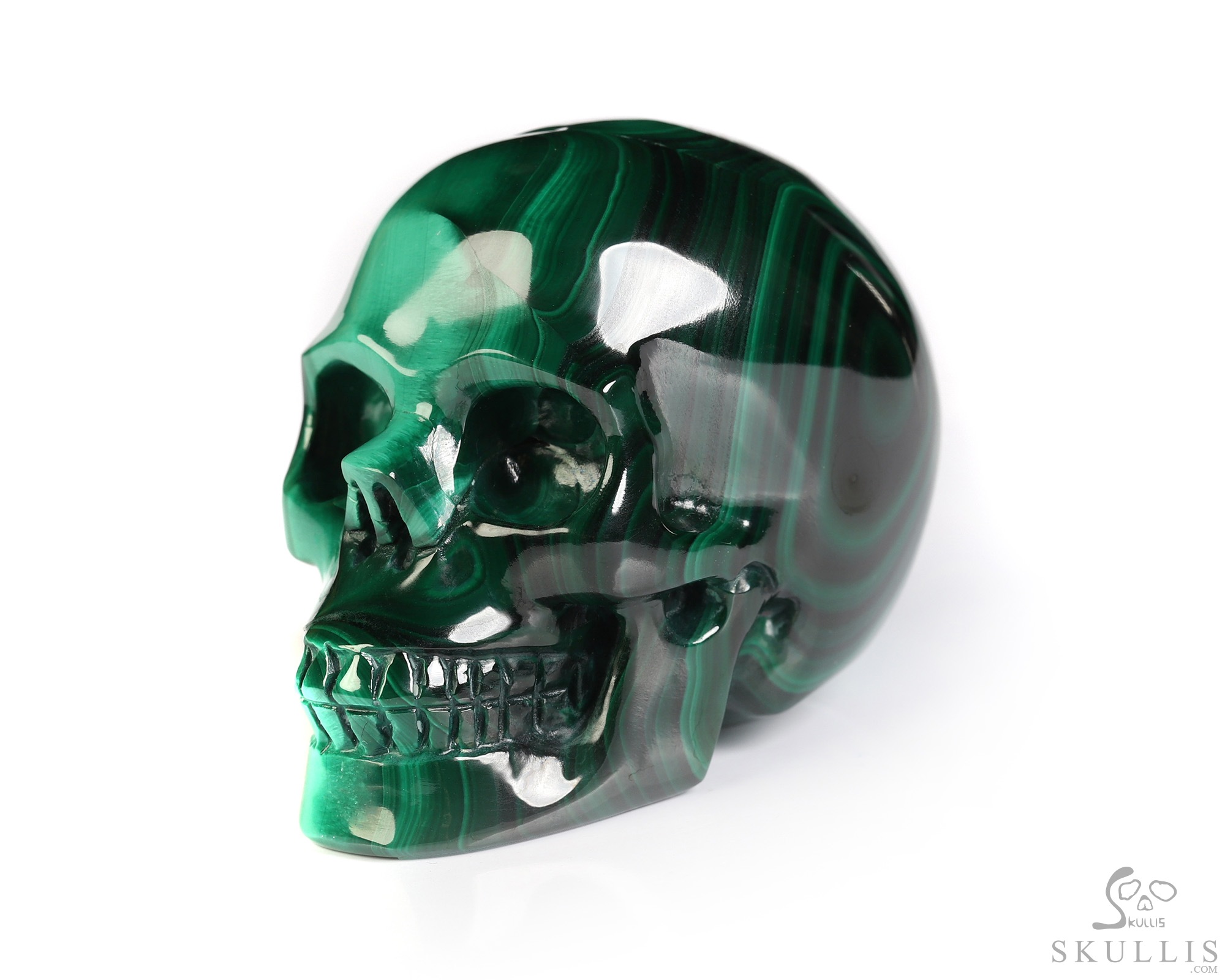 Gemstone 2.0" Malachite Hand Carved Crystal Skull, Realistic, Crystal Healing Gemstone 2.0" Malachite Hand Carved Crystal Skull, Realistic, Crystal Healing