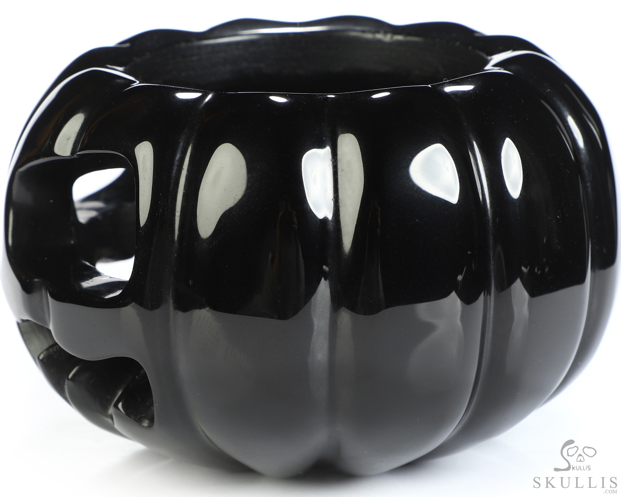 4.0" Black Obsidian Hand Carved Hollow Pumpkin Crystal Skull Sculpture, Crystal Healing 4.0" Black Obsidian Hand Carved Hollow Pumpkin Crystal Skull Sculpture, Crystal Healing