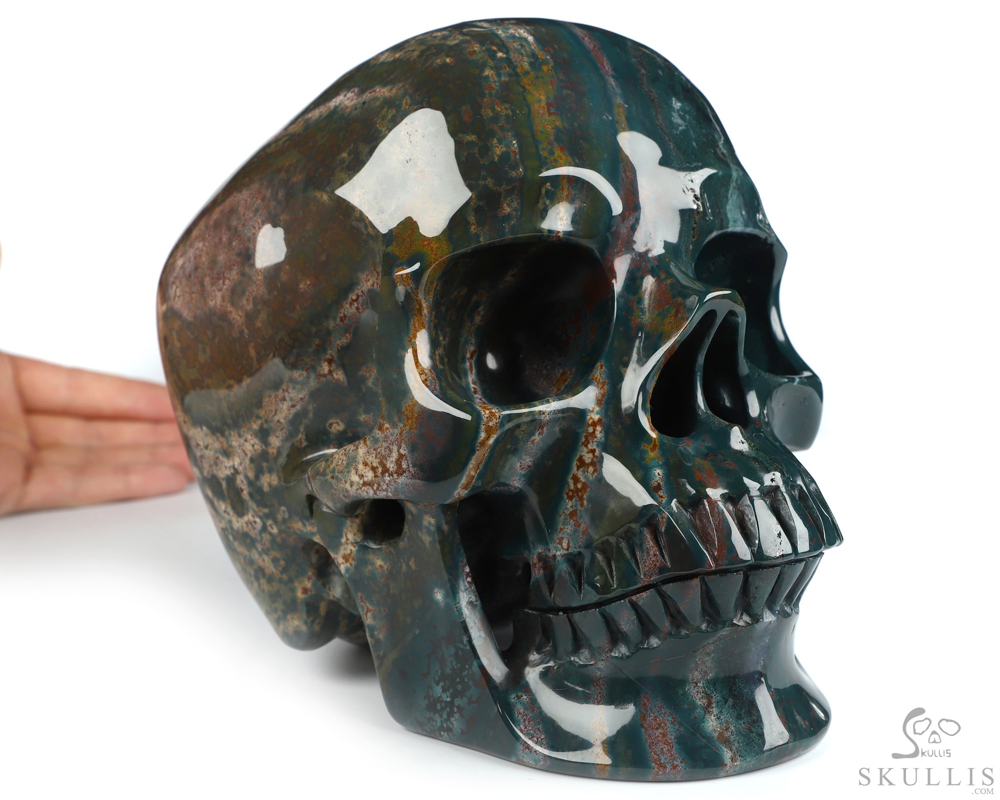 Lifesized 7.4" Bloodstone Hand Carved Crystal Skull, Super Realistic, Crystal Healing Lifesized 7.4" Bloodstone Hand Carved Crystal Skull, Super Realistic, Crystal Healing