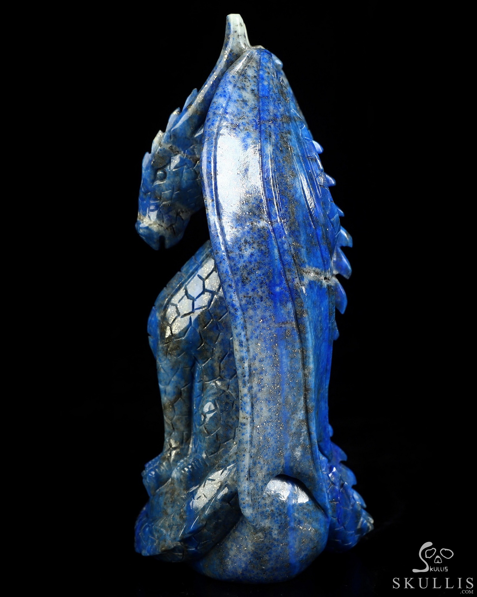 Gemstone 5.2" Lapis Lazuli Hand Carved Crystal Dragon Fine Art Sculpture, Crystal Healing Gemstone 5.2" Lapis Lazuli Hand Carved Crystal Dragon Fine Art Sculpture, Crystal Healing