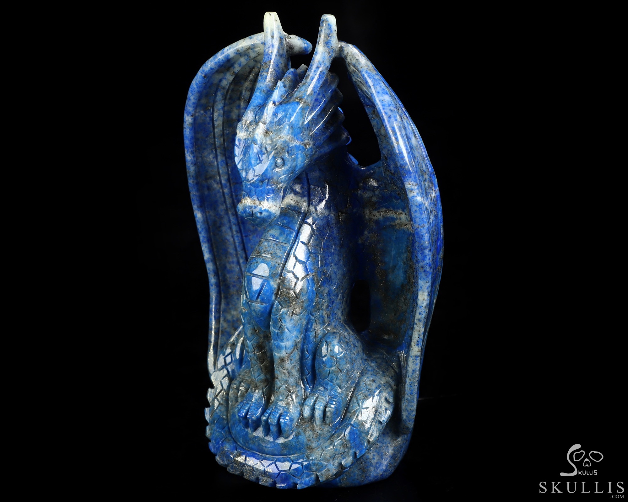 Gemstone 5.2" Lapis Lazuli Hand Carved Crystal Dragon Fine Art Sculpture, Crystal Healing Gemstone 5.2" Lapis Lazuli Hand Carved Crystal Dragon Fine Art Sculpture, Crystal Healing