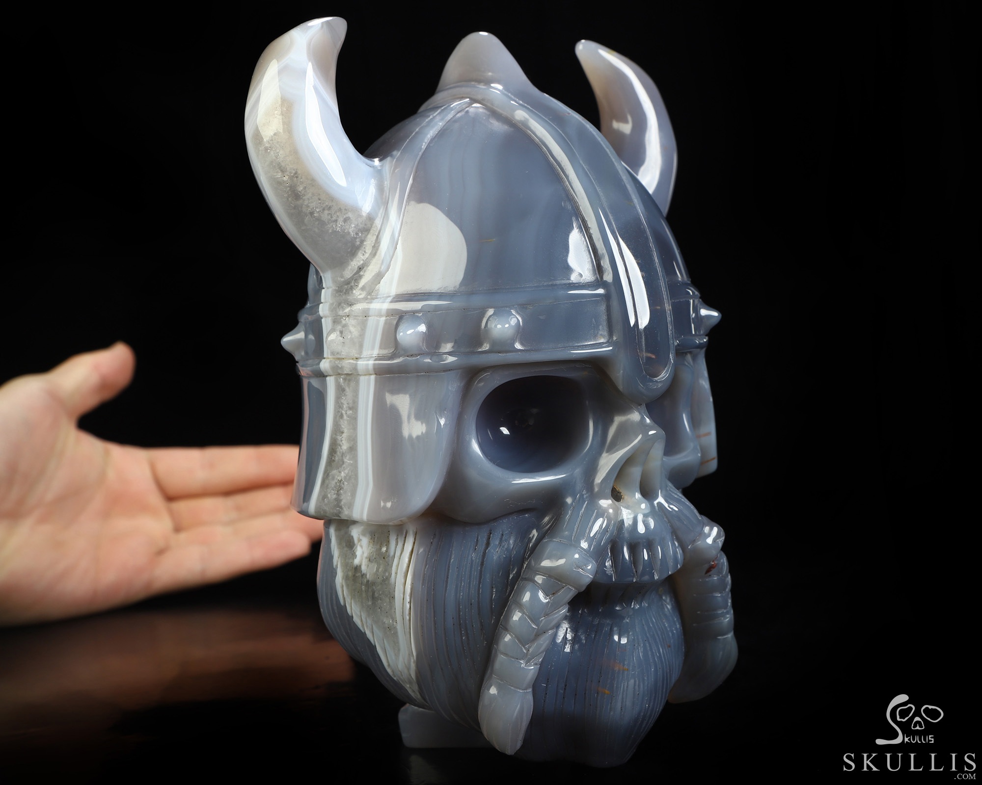 Viking Skull, 6.8" Premium Brazilian Agate Hand Carved Crystal Skull Fine Art Sculpture, Crystal Healing Viking Skull, 6.8" Premium Brazilian Agate Hand Carved Crystal Skull Fine Art Sculpture, Crystal Healing