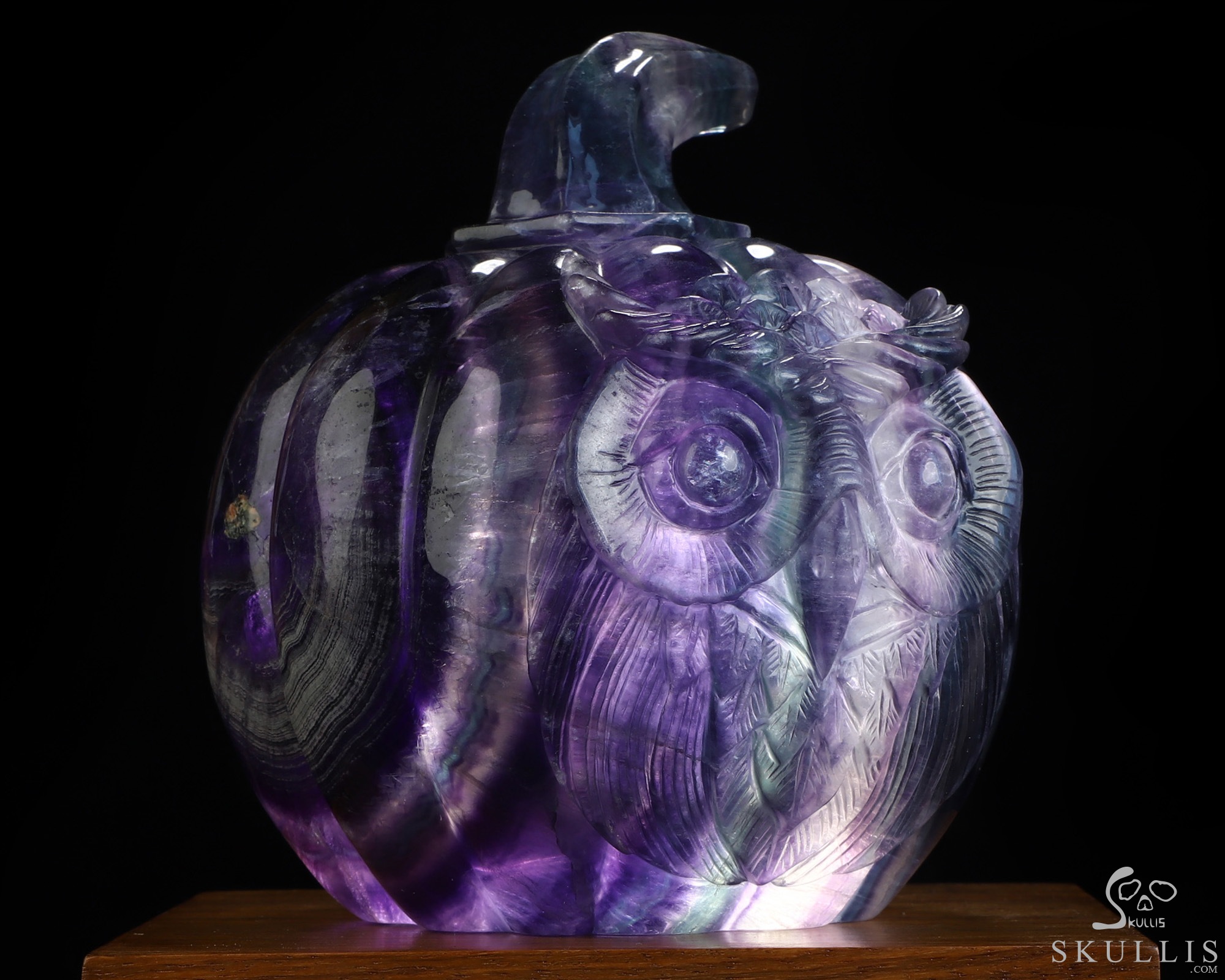 5.2" Fluorite Hand Carved Hollow Crystal Owl Pumpkin Fine Art Sculpture Lamp/Light, Crystal Healing 5.2" Fluorite Hand Carved Hollow Crystal Owl Pumpkin Fine Art Sculpture Lamp/Light, Crystal Healing