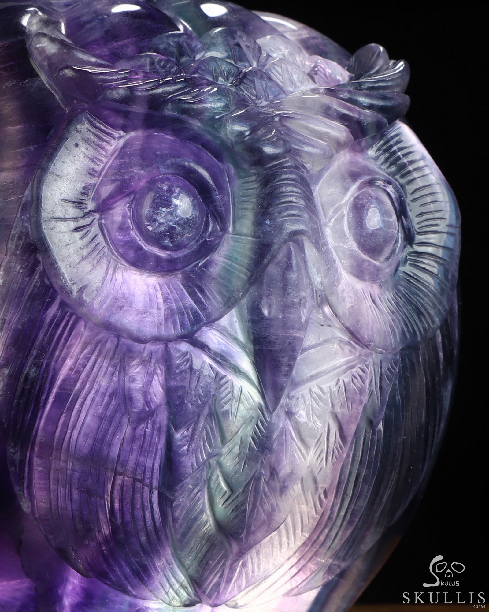 5.2" Fluorite Hand Carved Hollow Crystal Owl Pumpkin Fine Art Sculpture Lamp/Light, Crystal Healing 5.2" Fluorite Hand Carved Hollow Crystal Owl Pumpkin Fine Art Sculpture Lamp/Light, Crystal Healing