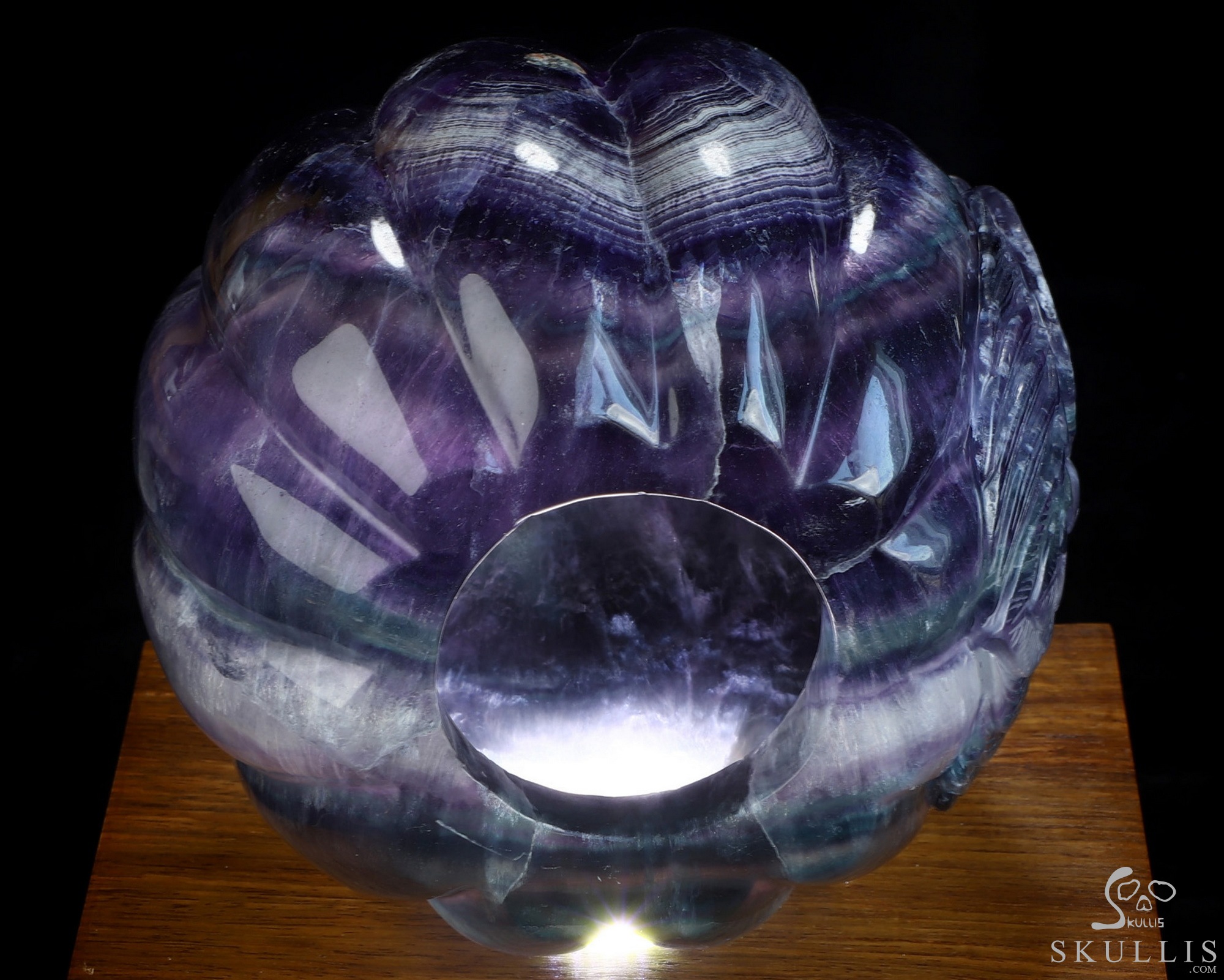 5.2" Fluorite Hand Carved Hollow Crystal Owl Pumpkin Fine Art Sculpture Lamp/Light, Crystal Healing 5.2" Fluorite Hand Carved Hollow Crystal Owl Pumpkin Fine Art Sculpture Lamp/Light, Crystal Healing