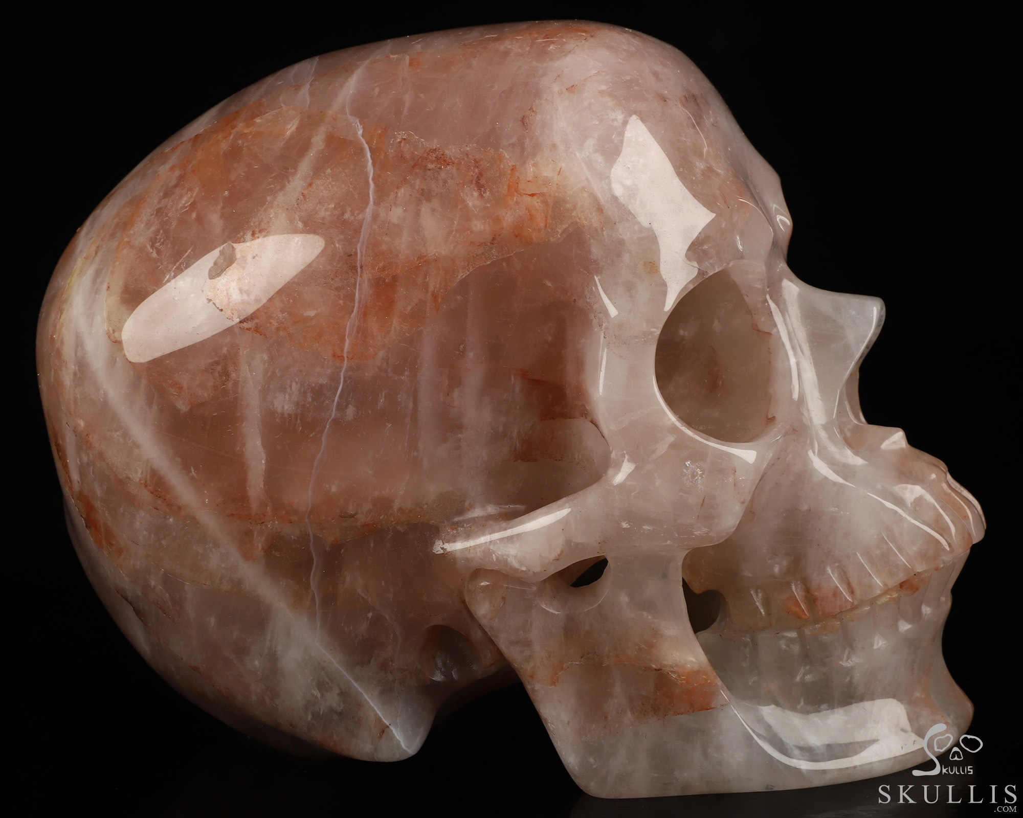 Lifesized 6.8" Fire Quartz Hand Carved Crystal Skull, Super Realistic, Crystal Healing Lifesized 6.8" Fire Quartz Hand Carved Crystal Skull, Super Realistic, Crystal Healing