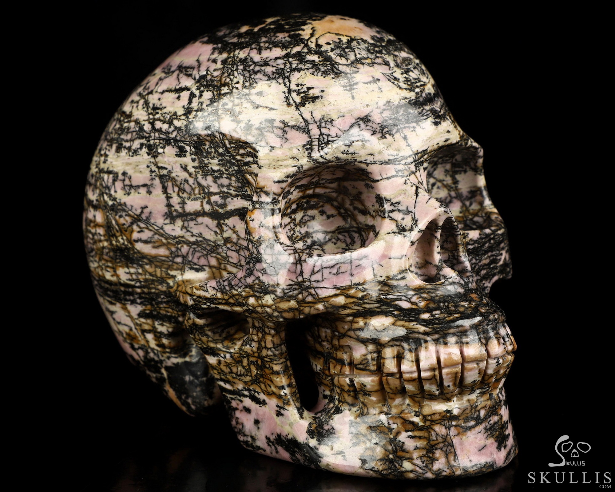 4.4" Pink & Black Rhodonite Hand Carved Crystal Skull, Realistic, Crystal Healing 4.4" Pink & Black Rhodonite Hand Carved Crystal Skull, Realistic, Crystal Healing