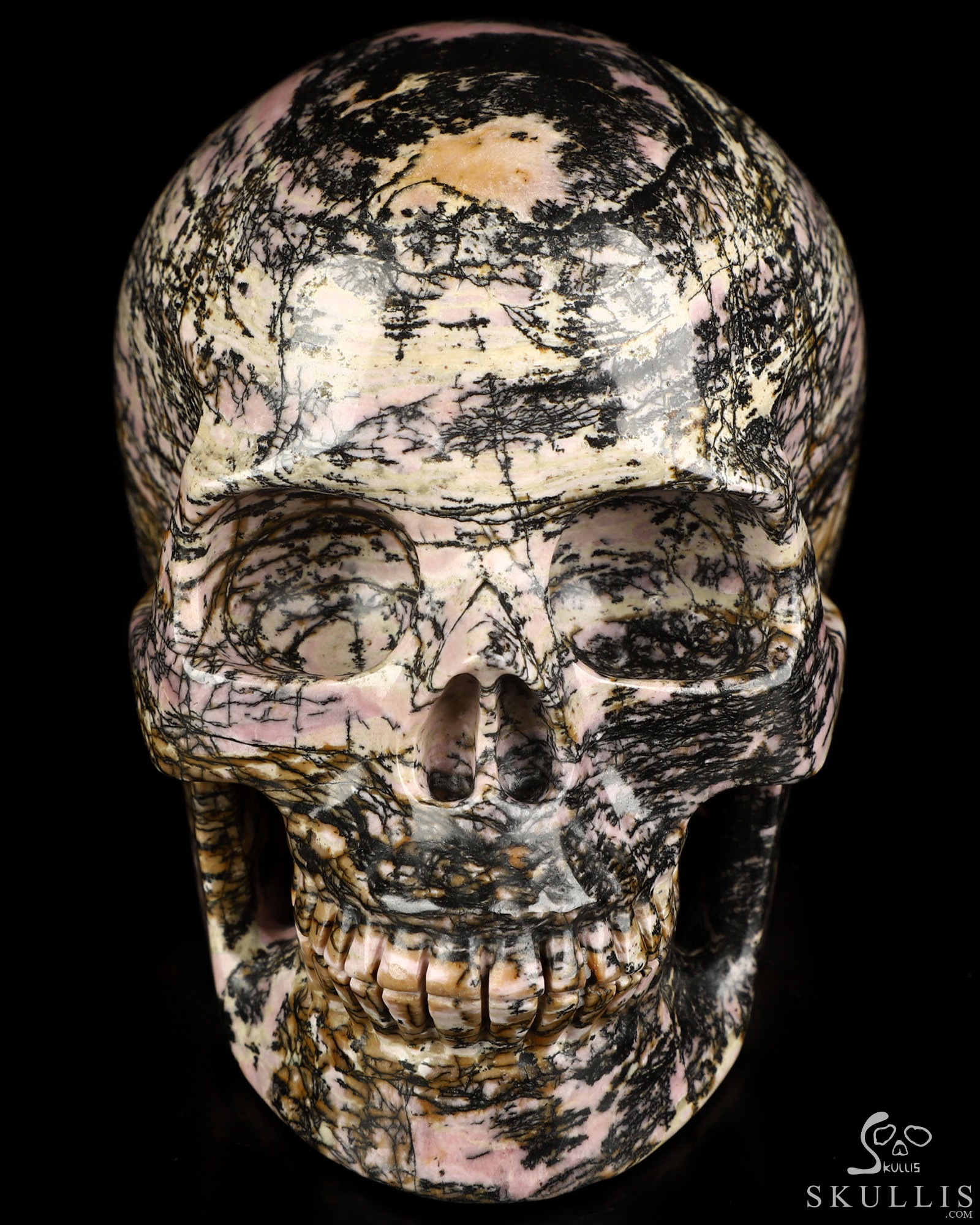 4.4" Pink & Black Rhodonite Hand Carved Crystal Skull, Realistic, Crystal Healing 4.4" Pink & Black Rhodonite Hand Carved Crystal Skull, Realistic, Crystal Healing