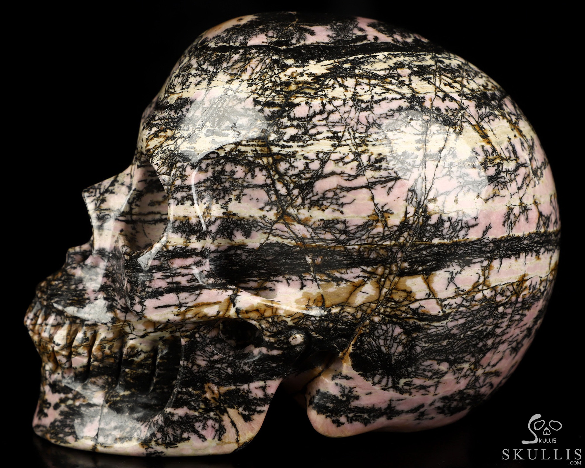 4.4" Pink & Black Rhodonite Hand Carved Crystal Skull, Realistic, Crystal Healing 4.4" Pink & Black Rhodonite Hand Carved Crystal Skull, Realistic, Crystal Healing
