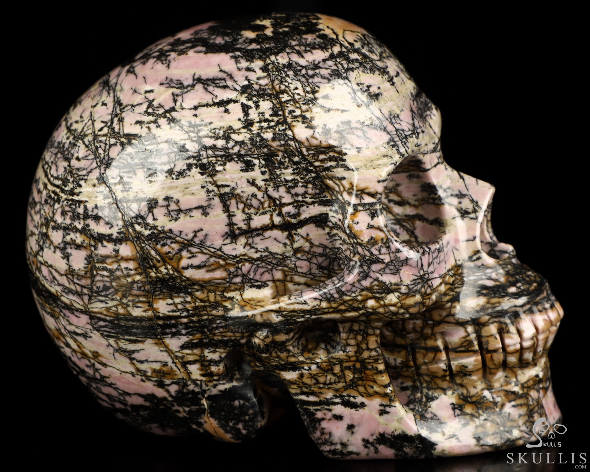 4.4" Pink & Black Rhodonite Hand Carved Crystal Skull, Realistic, Crystal Healing 4.4" Pink & Black Rhodonite Hand Carved Crystal Skull, Realistic, Crystal Healing