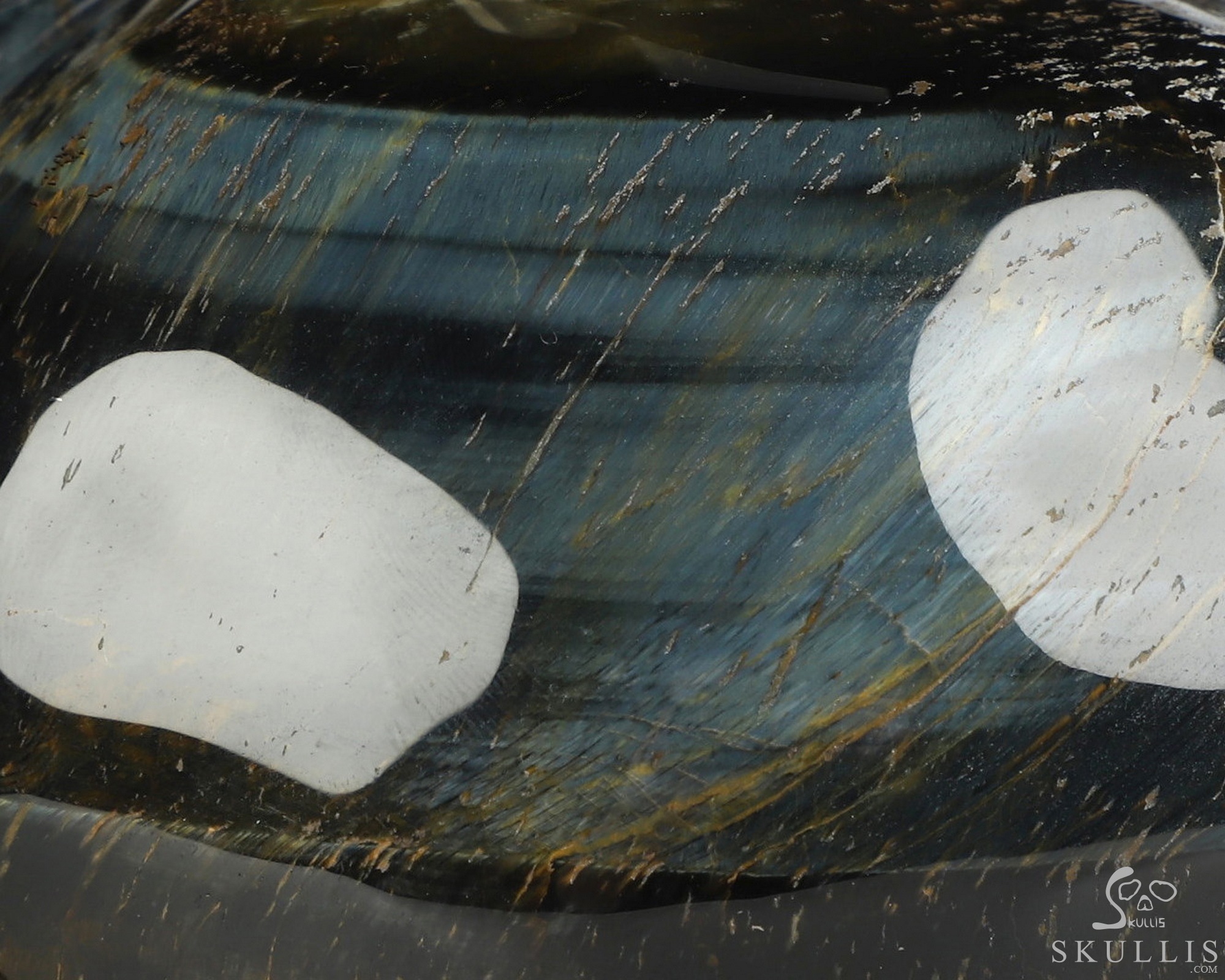 5.3" Blue & Gold Tiger's Eye Hand Carved Crystal Skull and Snake Sculpture, Crystal Healing 5.3" Blue & Gold Tiger's Eye Hand Carved Crystal Skull and Snake Sculpture, Crystal Healing