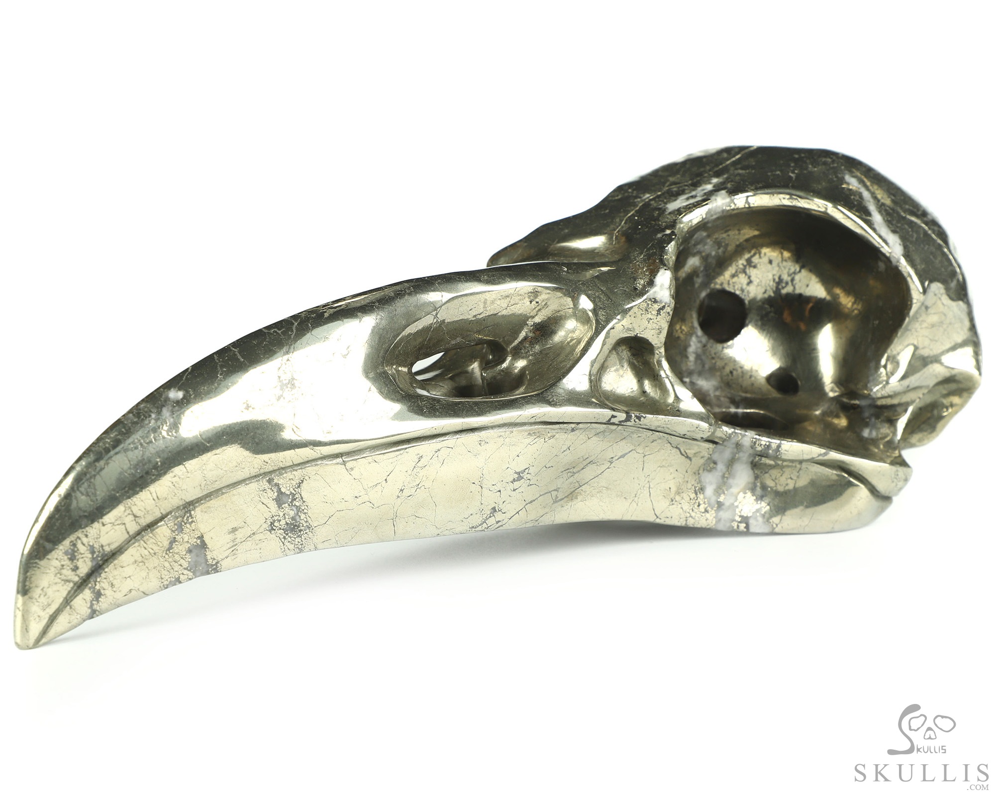 11.9" Pyrite Hand Carved Raven Crystal Skull Sculpture, Crystal Healing 11.9" Pyrite Hand Carved Raven Crystal Skull Sculpture, Crystal Healing