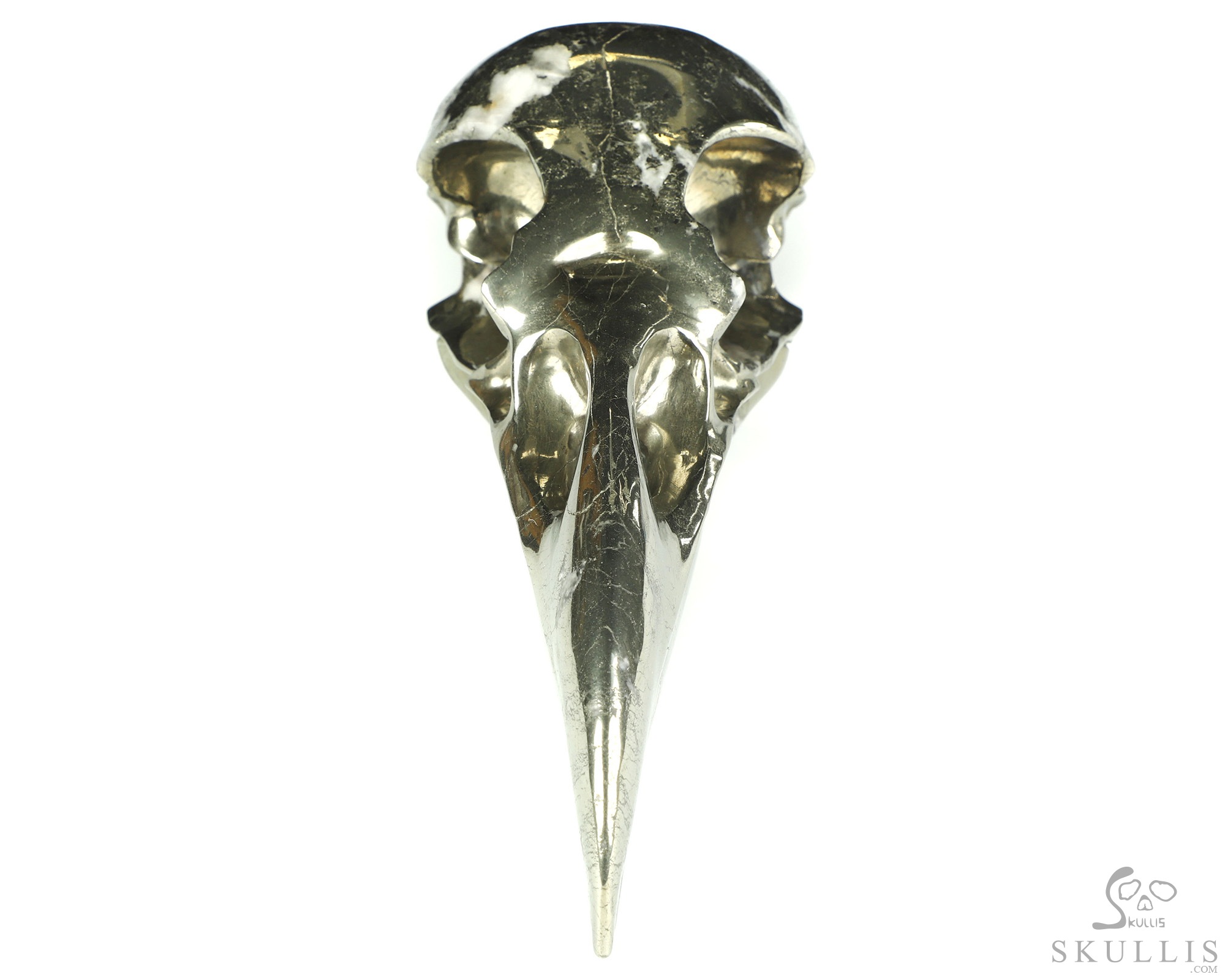 11.9" Pyrite Hand Carved Raven Crystal Skull Sculpture, Crystal Healing 11.9" Pyrite Hand Carved Raven Crystal Skull Sculpture, Crystal Healing