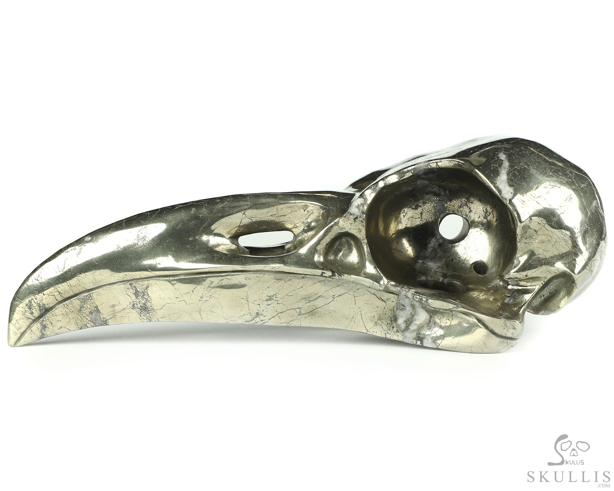 11.9" Pyrite Hand Carved Raven Crystal Skull Sculpture, Crystal Healing 11.9" Pyrite Hand Carved Raven Crystal Skull Sculpture, Crystal Healing