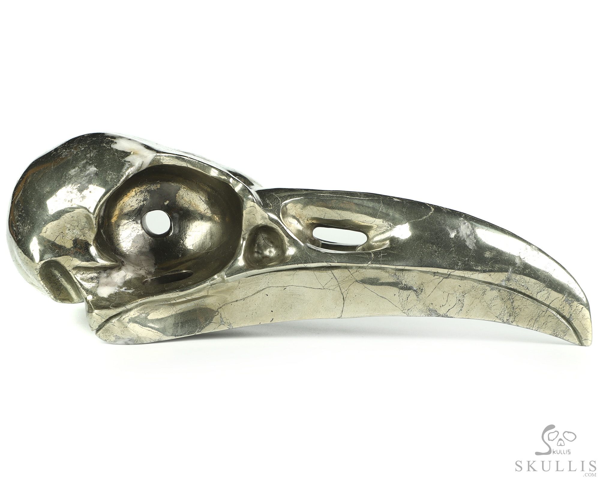 11.9" Pyrite Hand Carved Raven Crystal Skull Sculpture, Crystal Healing 11.9" Pyrite Hand Carved Raven Crystal Skull Sculpture, Crystal Healing